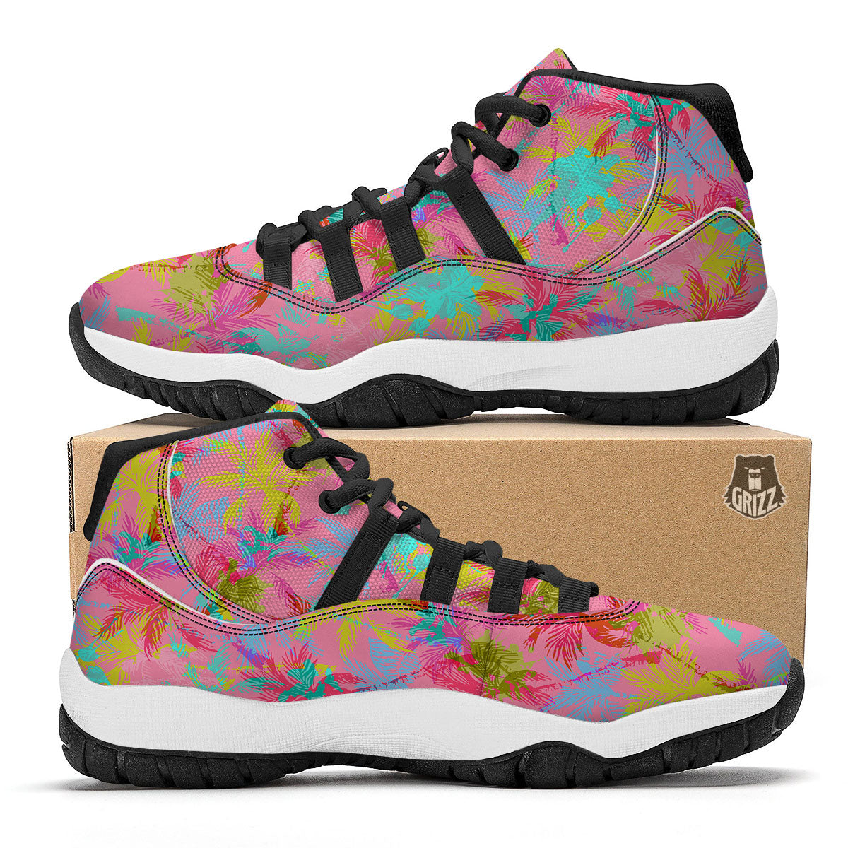 Palm Tree Rainbow Print Pattern Black Bball Shoes-grizzshop