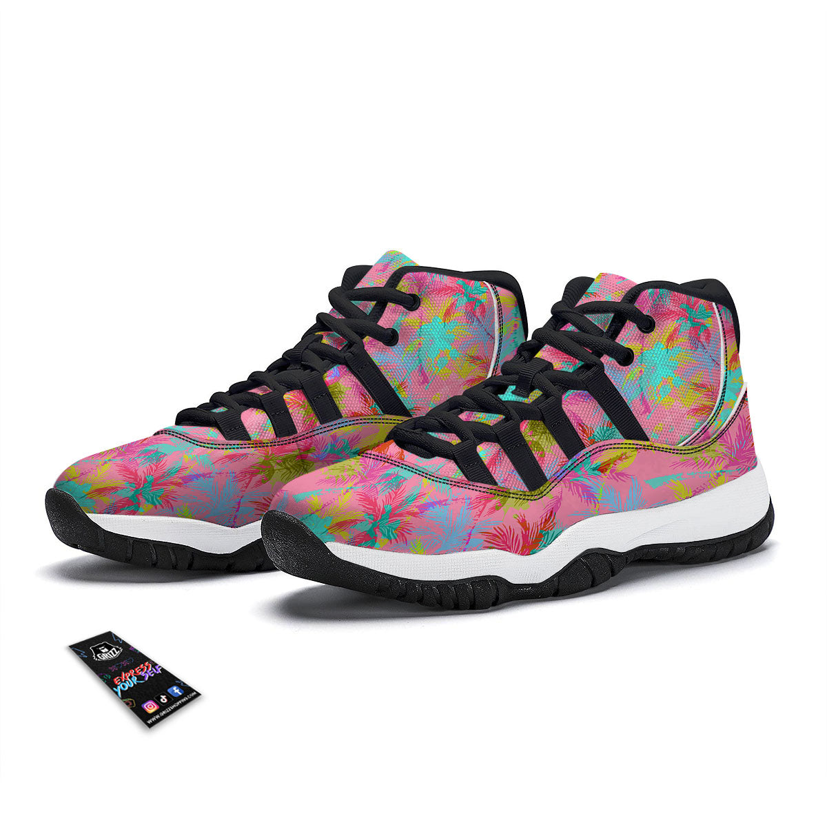 Palm Tree Rainbow Print Pattern Black Bball Shoes-grizzshop