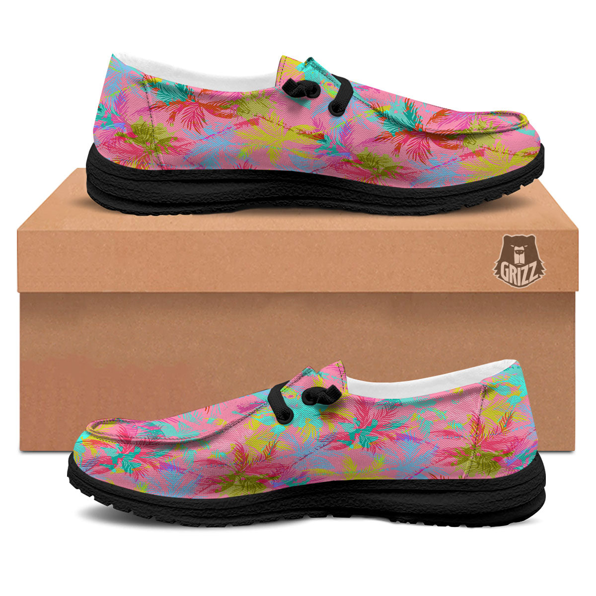 Palm Tree Rainbow Print Pattern Black Loafers-grizzshop
