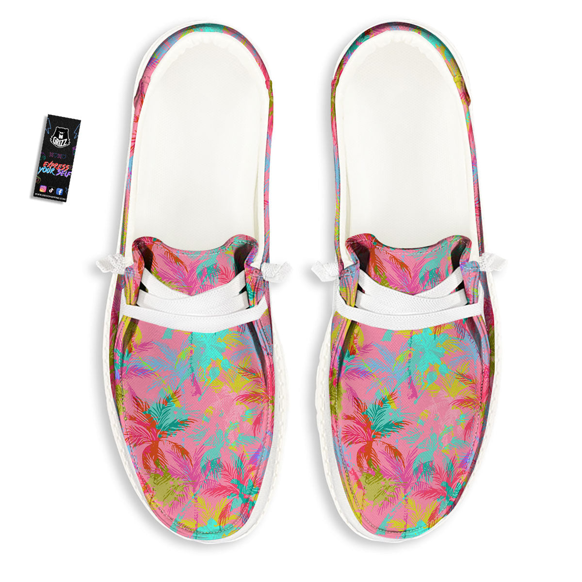 Palm Tree Rainbow Print Pattern Black Loafers-grizzshop