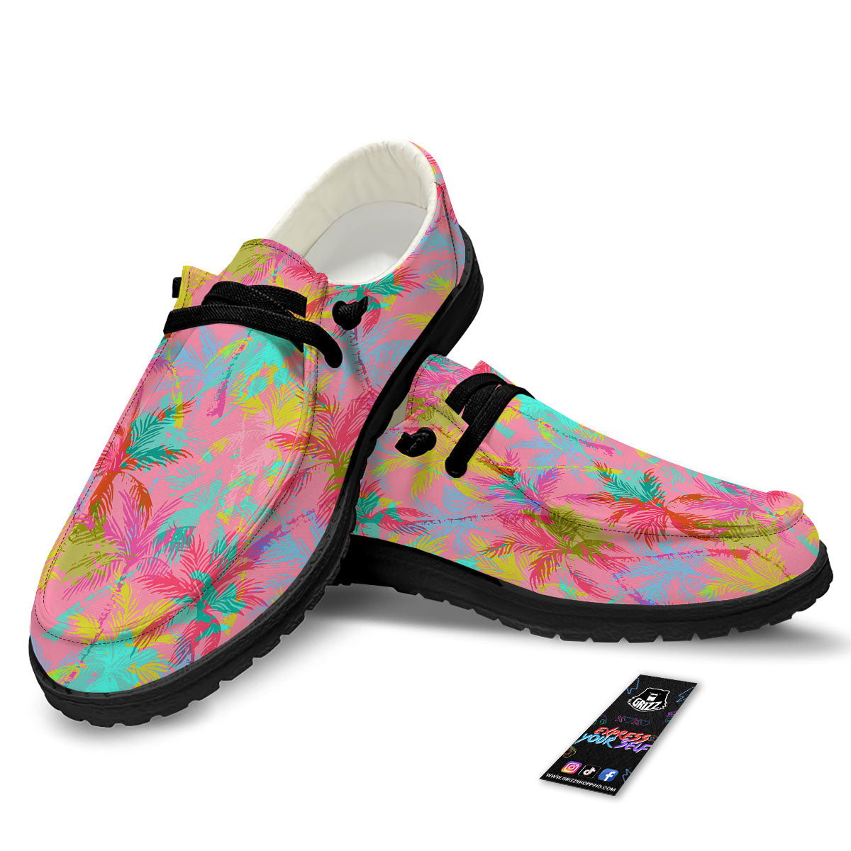 Palm Tree Rainbow Print Pattern Black Loafers-grizzshop