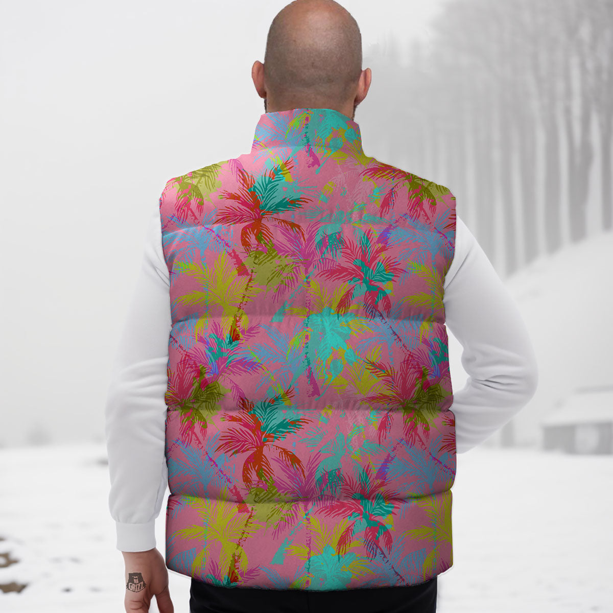 Palm Tree Rainbow Print Pattern Down Vest