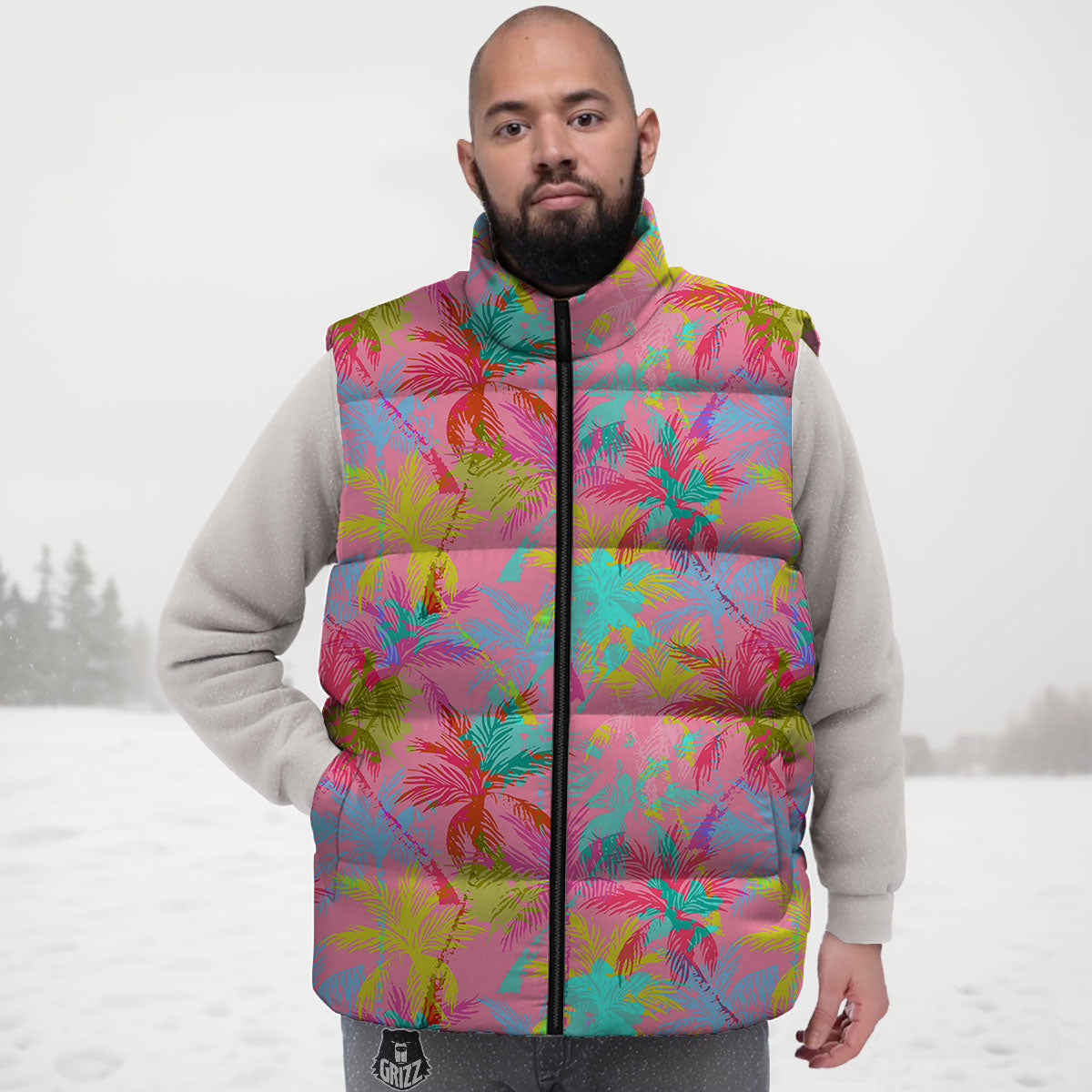Palm Tree Rainbow Print Pattern Down Vest