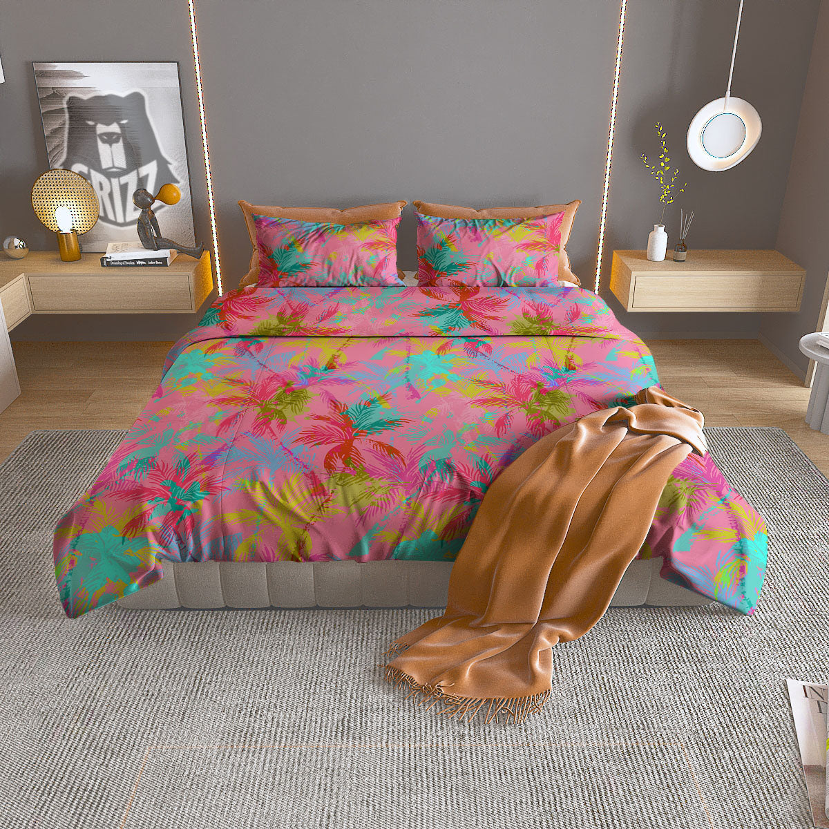 Palm Leaf Watermelon White Print Pattern Duvet Cover Bedding Set