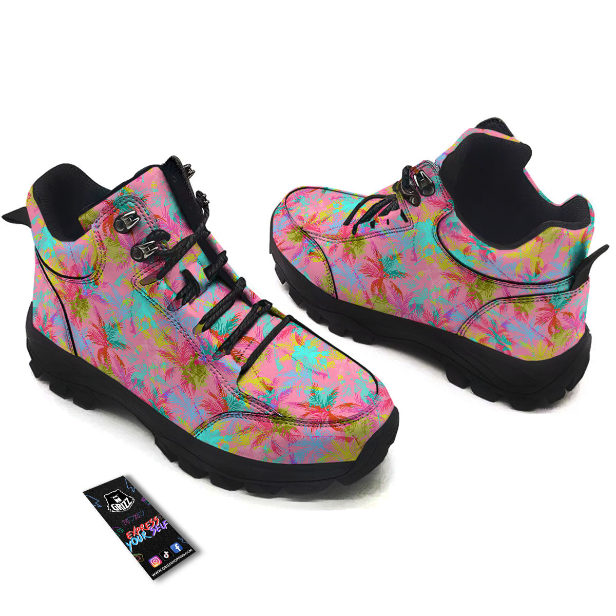 Palm Tree Rainbow Print Pattern Hiking Shoes-grizzshop