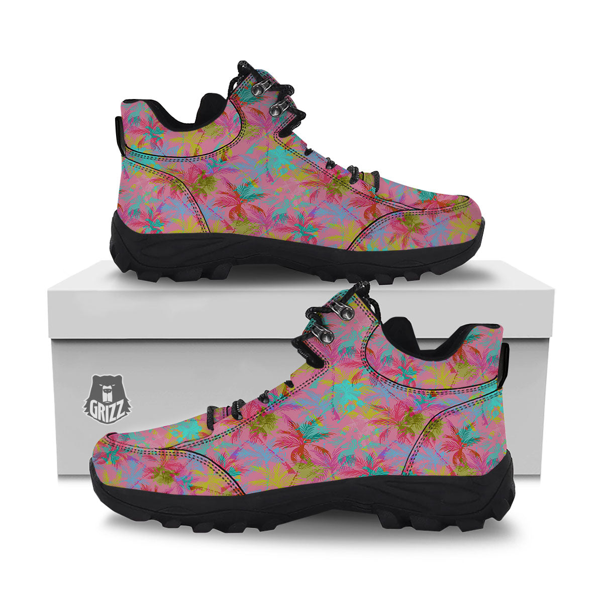 Palm Tree Rainbow Print Pattern Hiking Shoes-grizzshop
