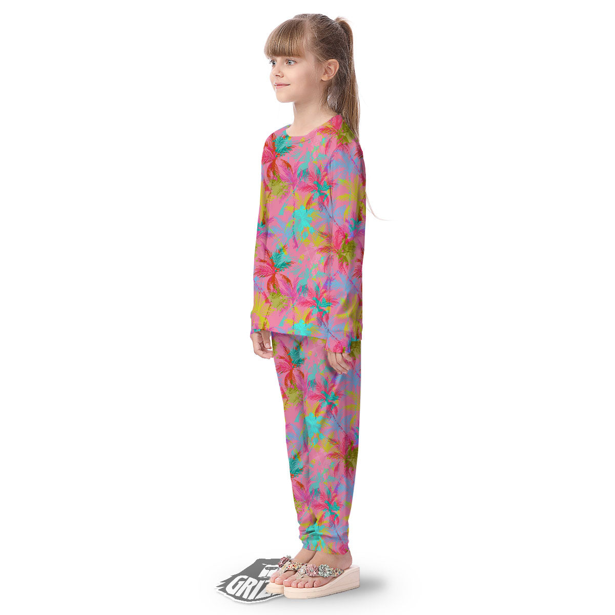 Palm Tree Rainbow Print Pattern Kid's Pajamas-grizzshop