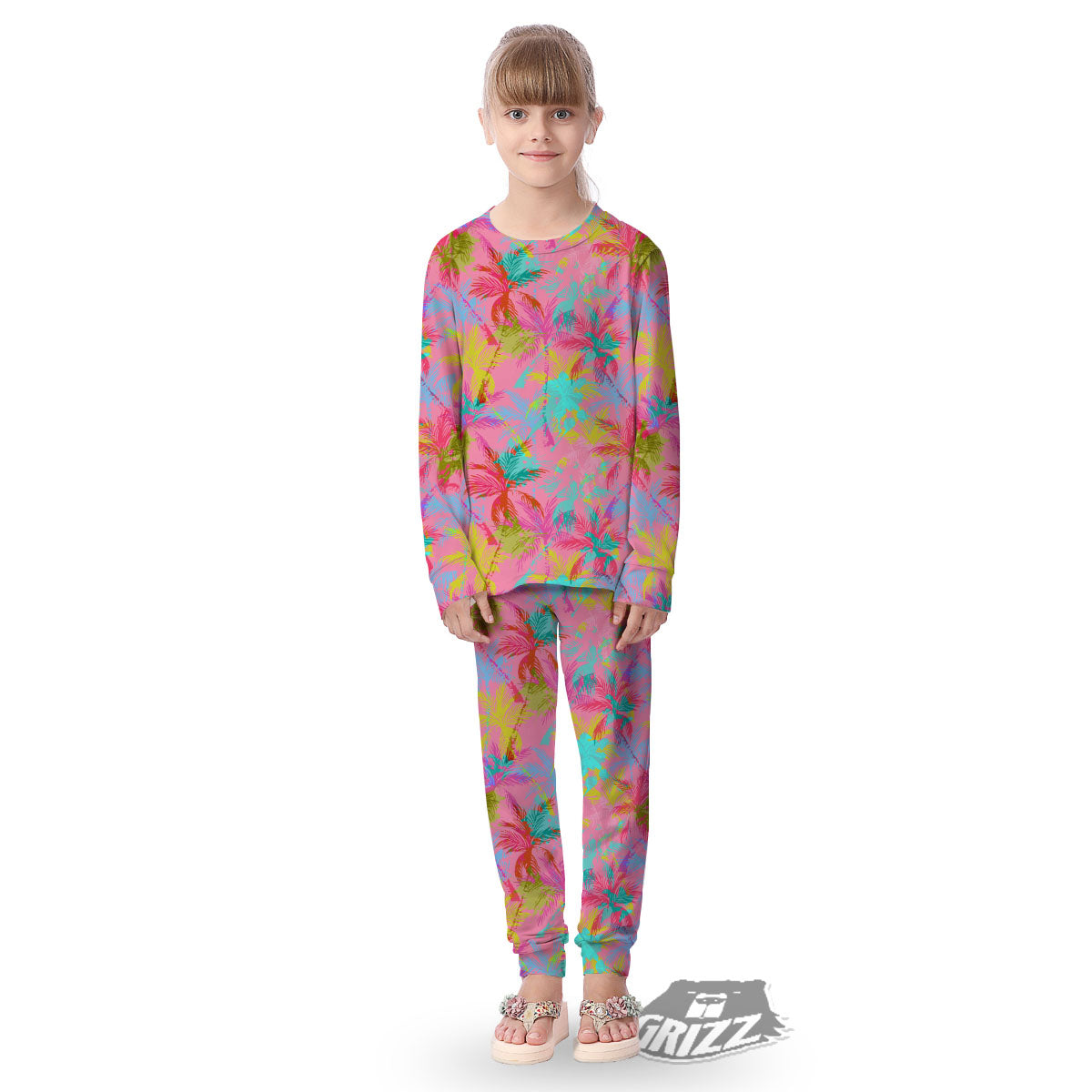Palm Tree Rainbow Print Pattern Kid's Pajamas-grizzshop