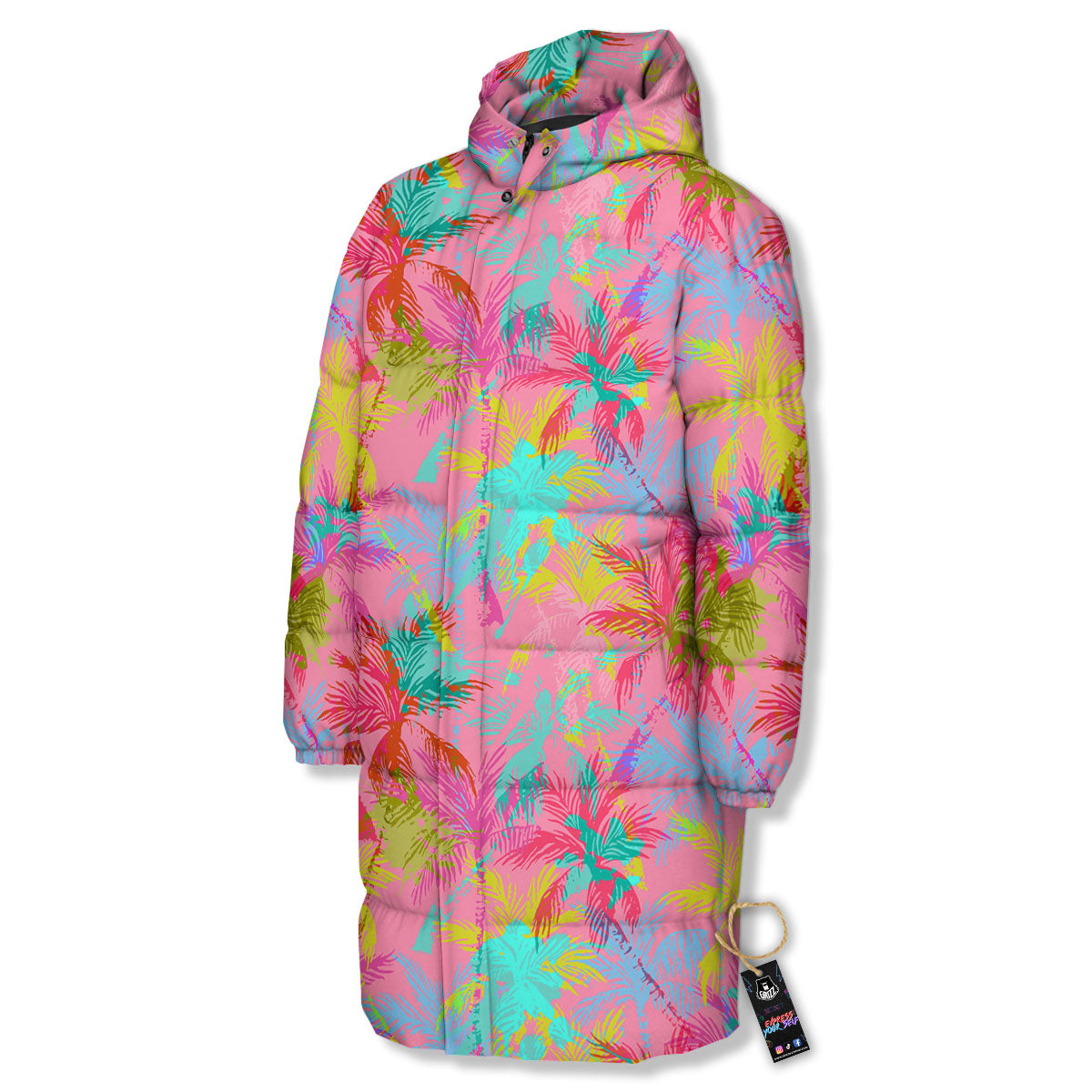 Palm Tree Rainbow Print Pattern Long Down Jacket-grizzshop