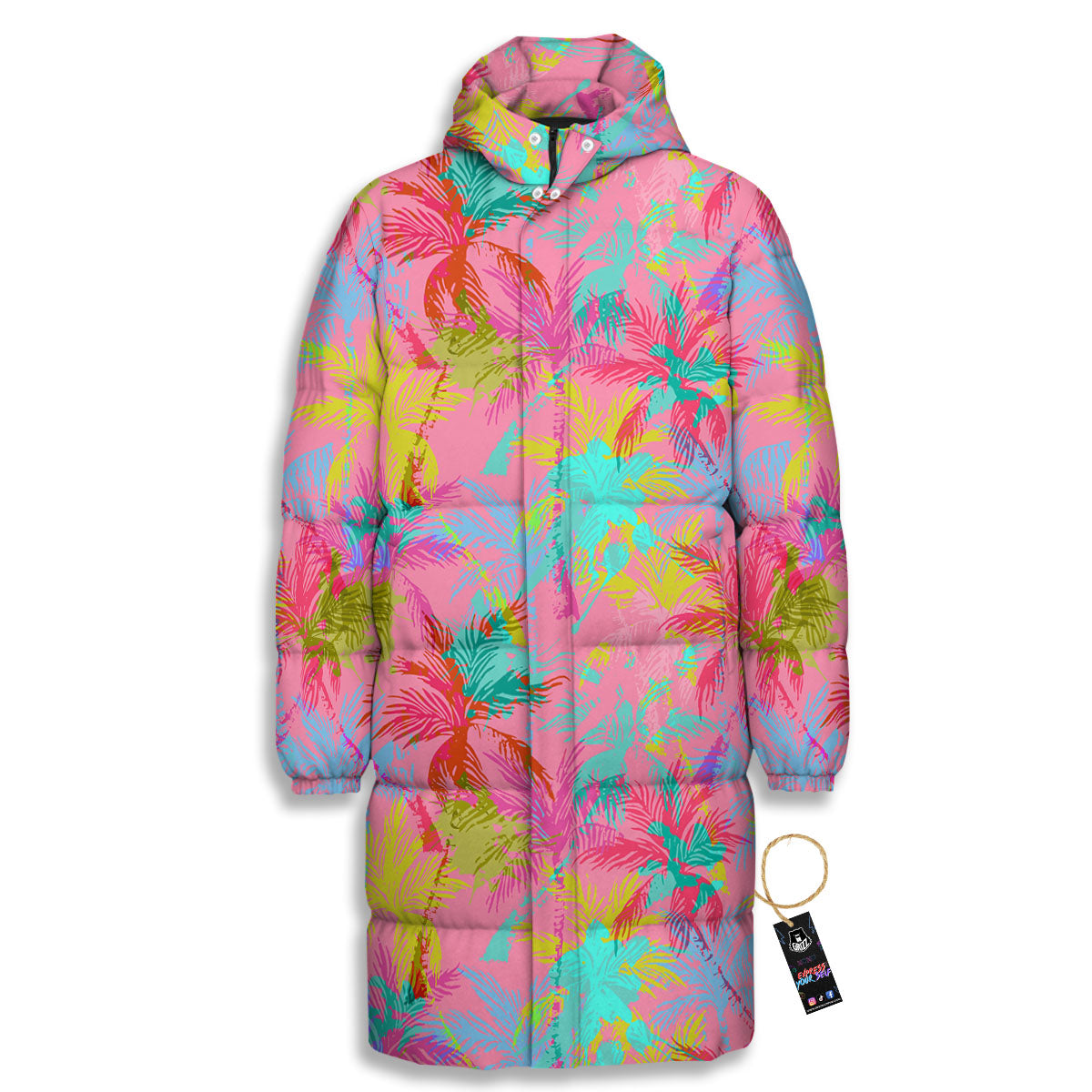 Palm Tree Rainbow Print Pattern Long Down Jacket-grizzshop