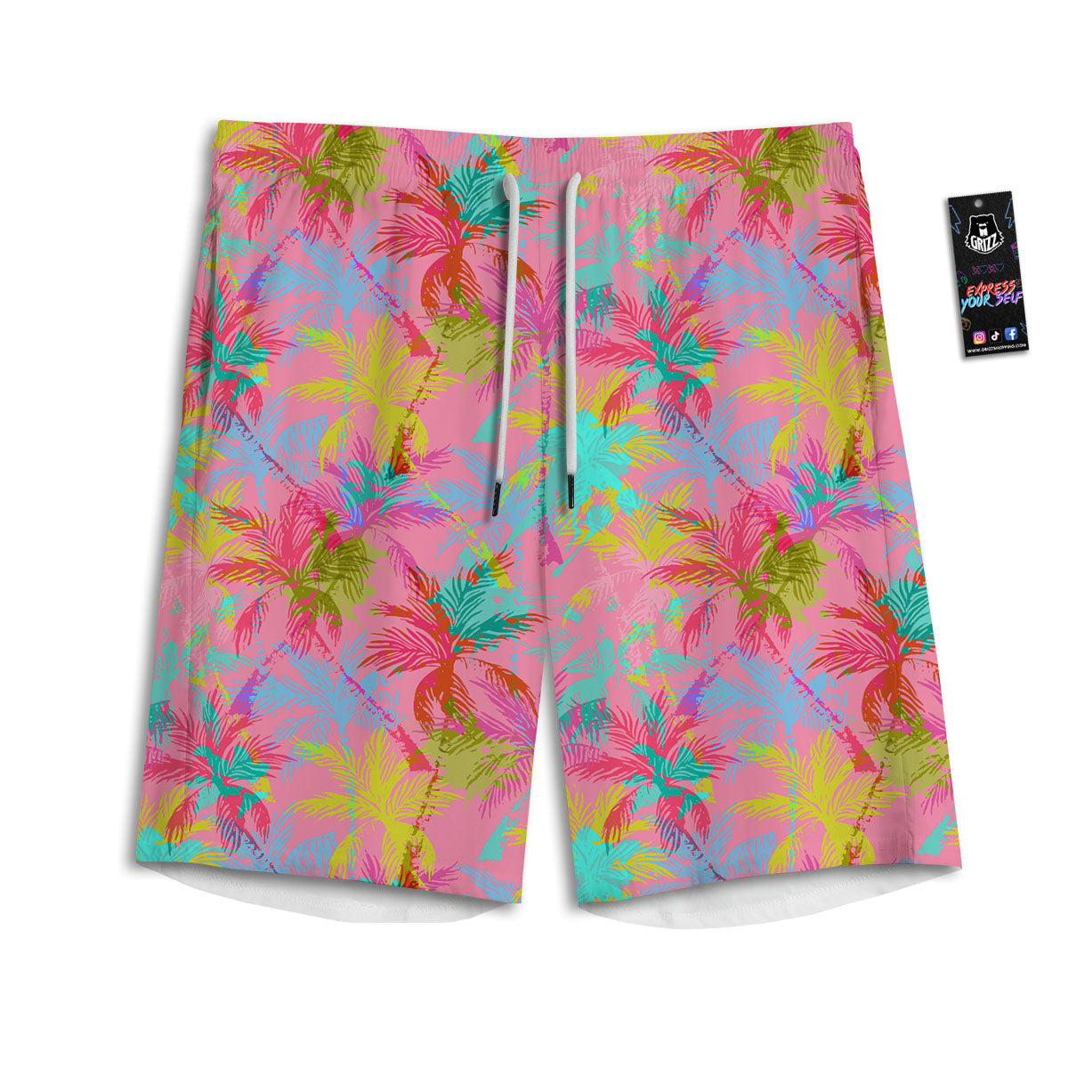 Palm Tree Rainbow Print Pattern Men's Athletic Shorts
