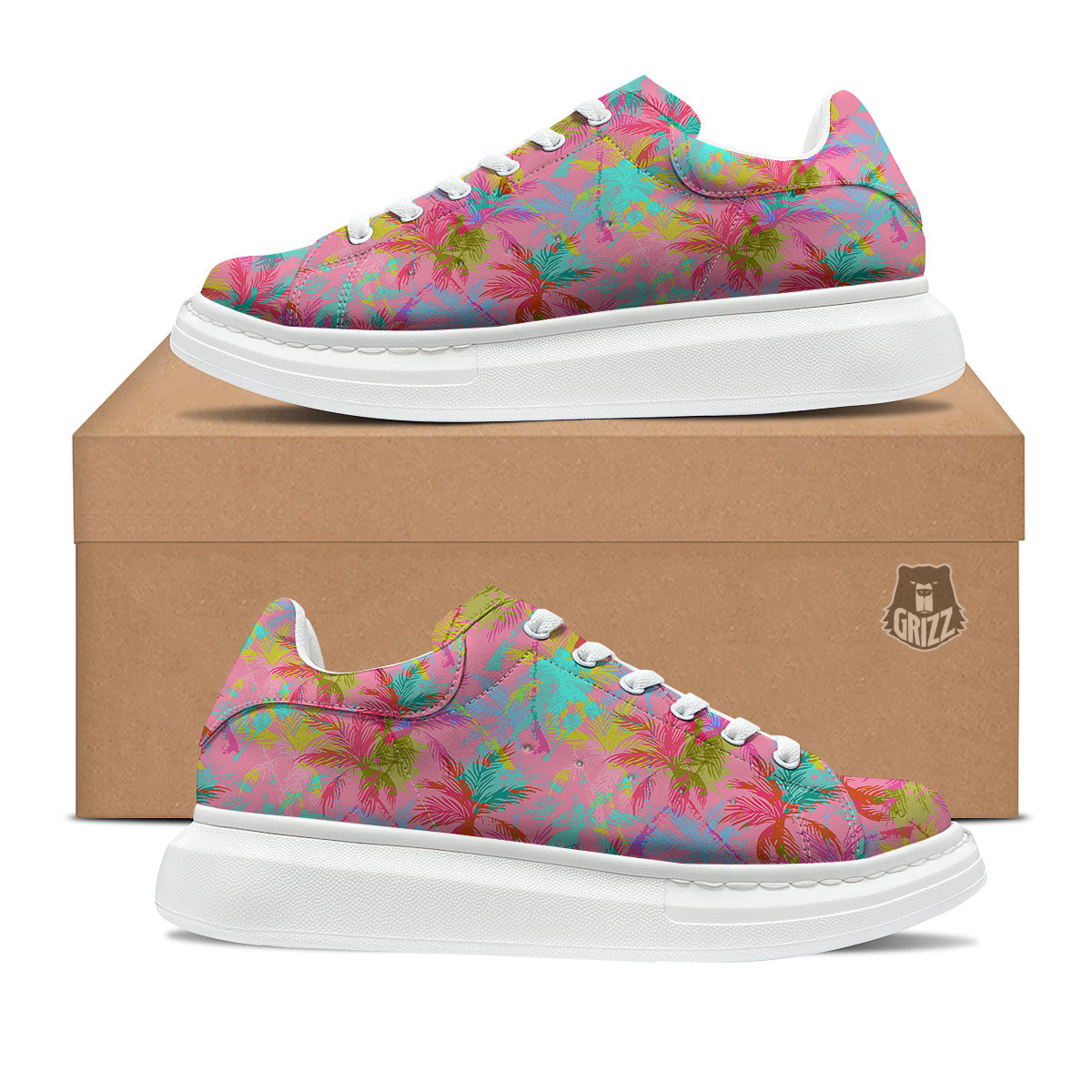 Palm Tree Rainbow Print Pattern Platform Shoes-grizzshop