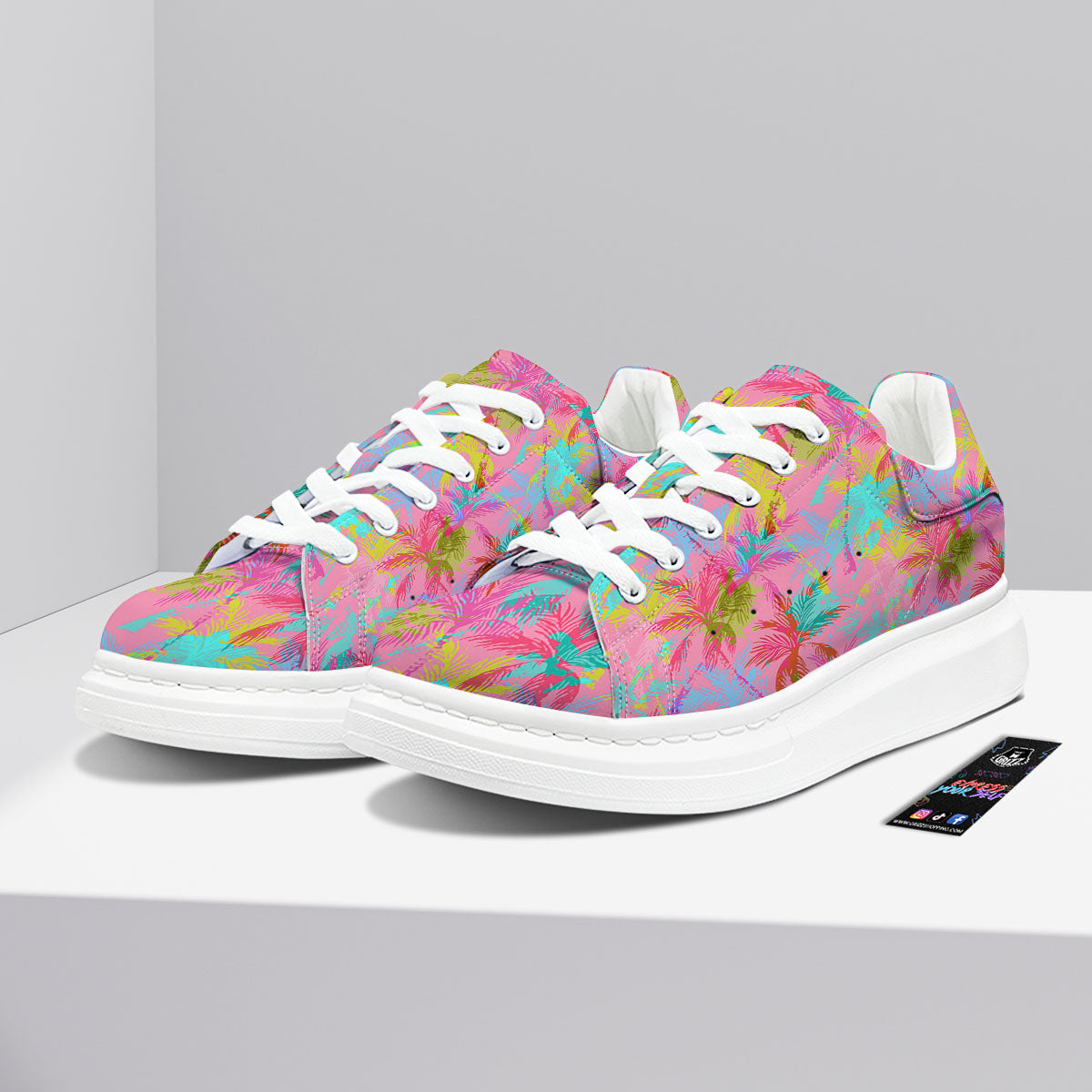 Palm Tree Rainbow Print Pattern Platform Shoes-grizzshop