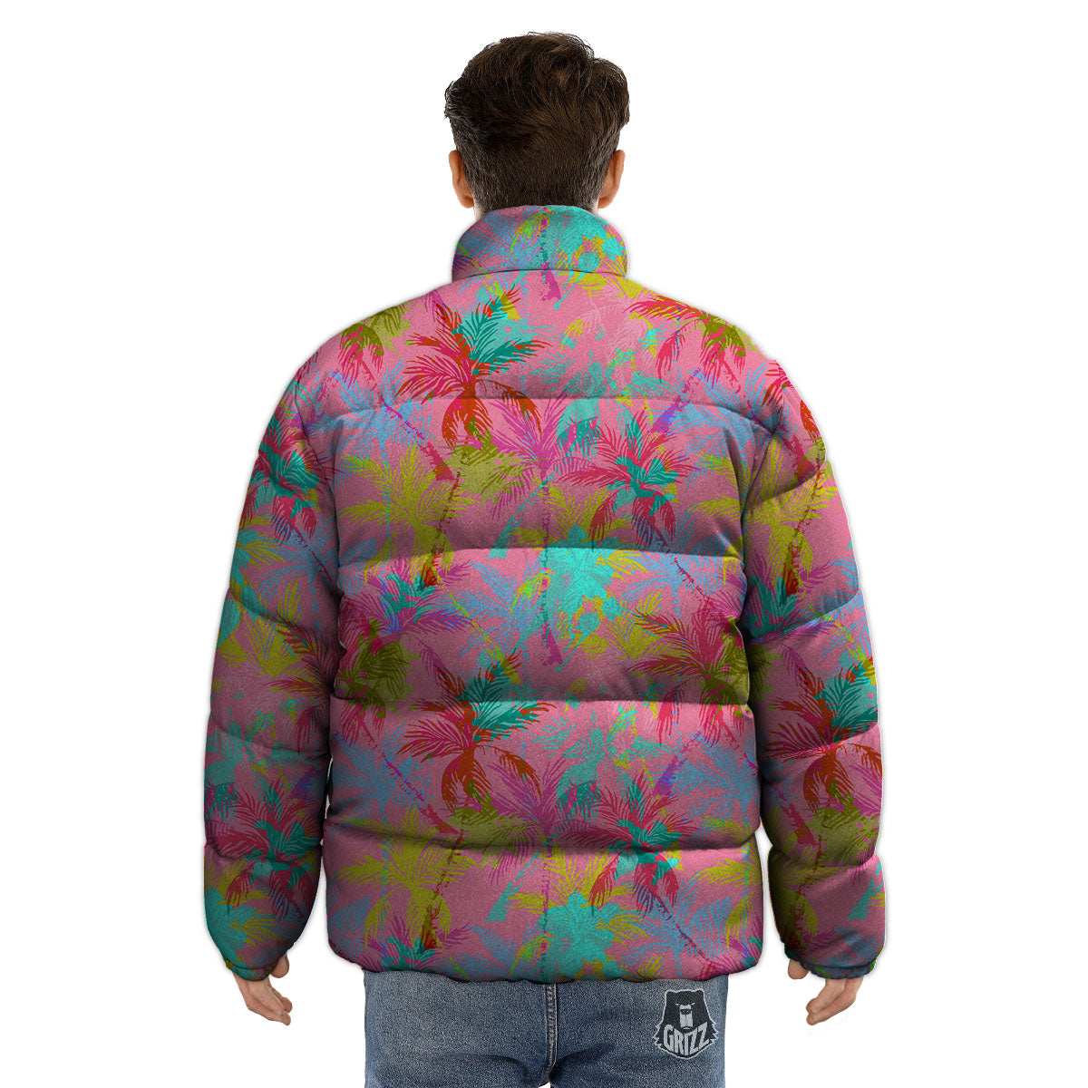 Palm Tree Rainbow Print Pattern Puffer Jacket-grizzshop
