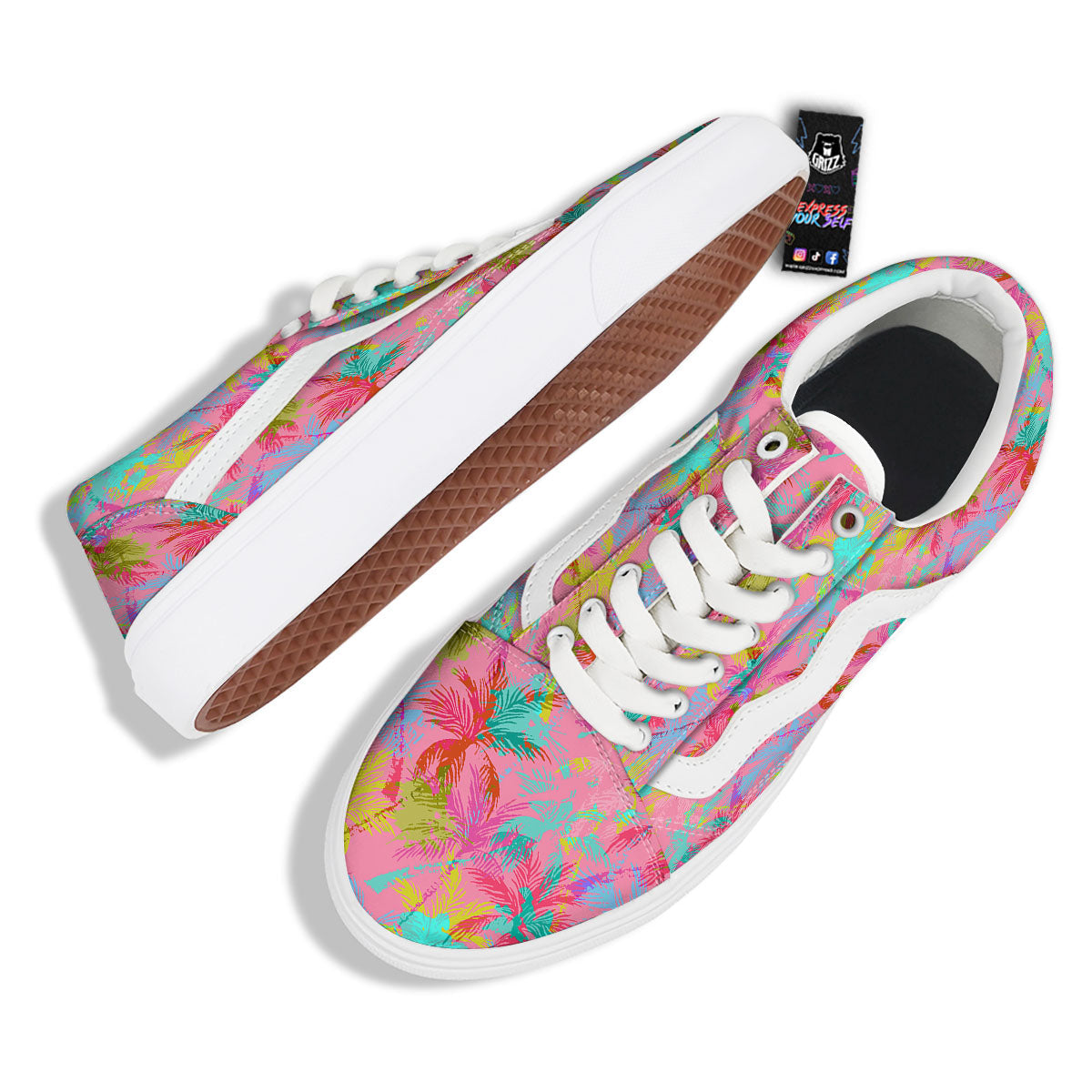 Palm Tree Rainbow Print Pattern Skate Shoes-grizzshop