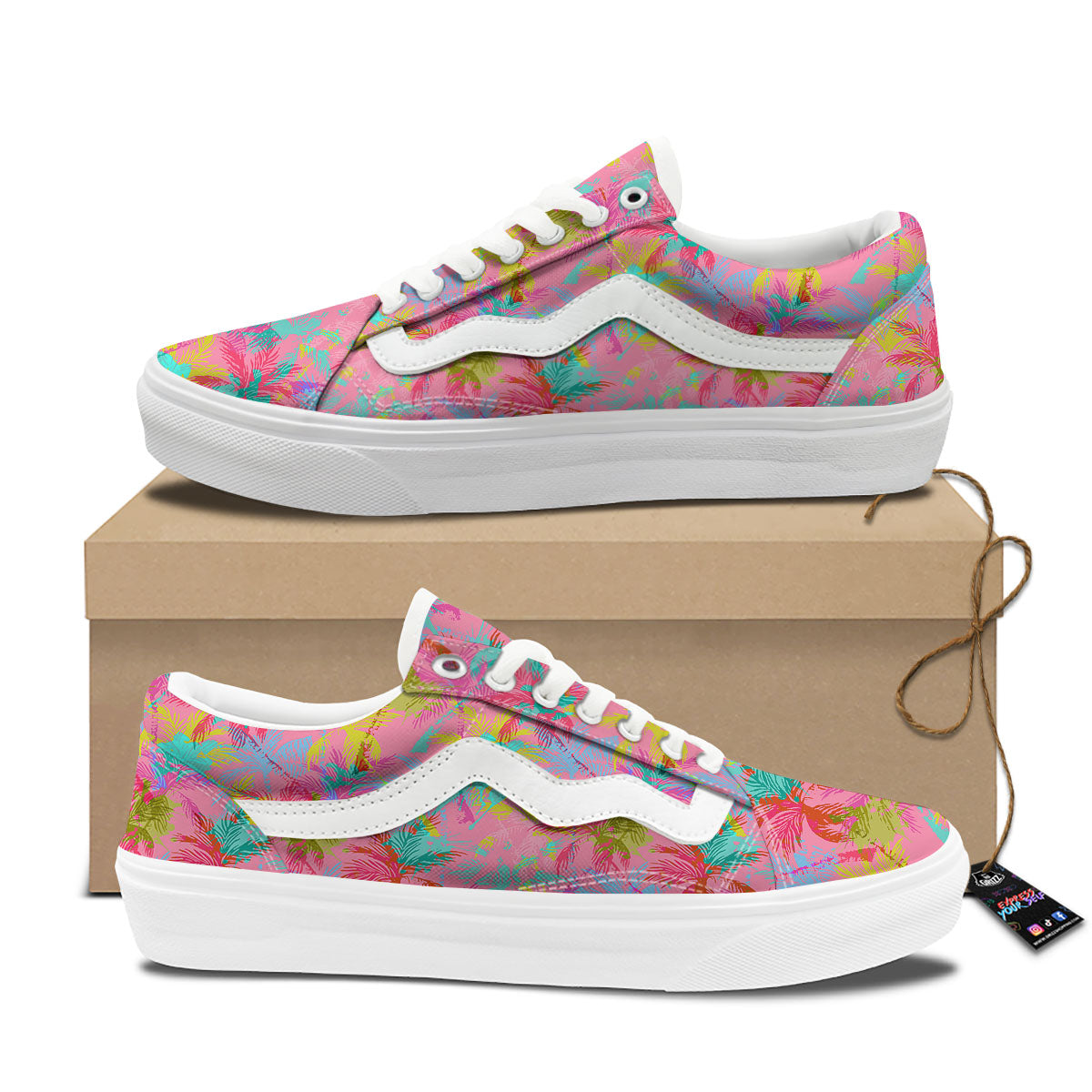 Palm Tree Rainbow Print Pattern Skate Shoes-grizzshop