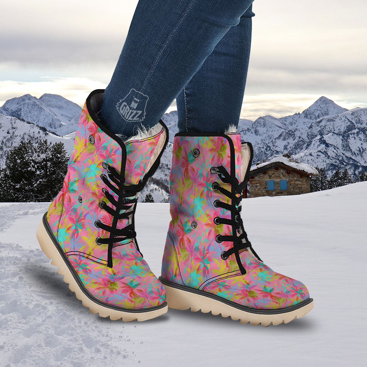 Palm Tree Rainbow Print Pattern Snow Boots-grizzshop