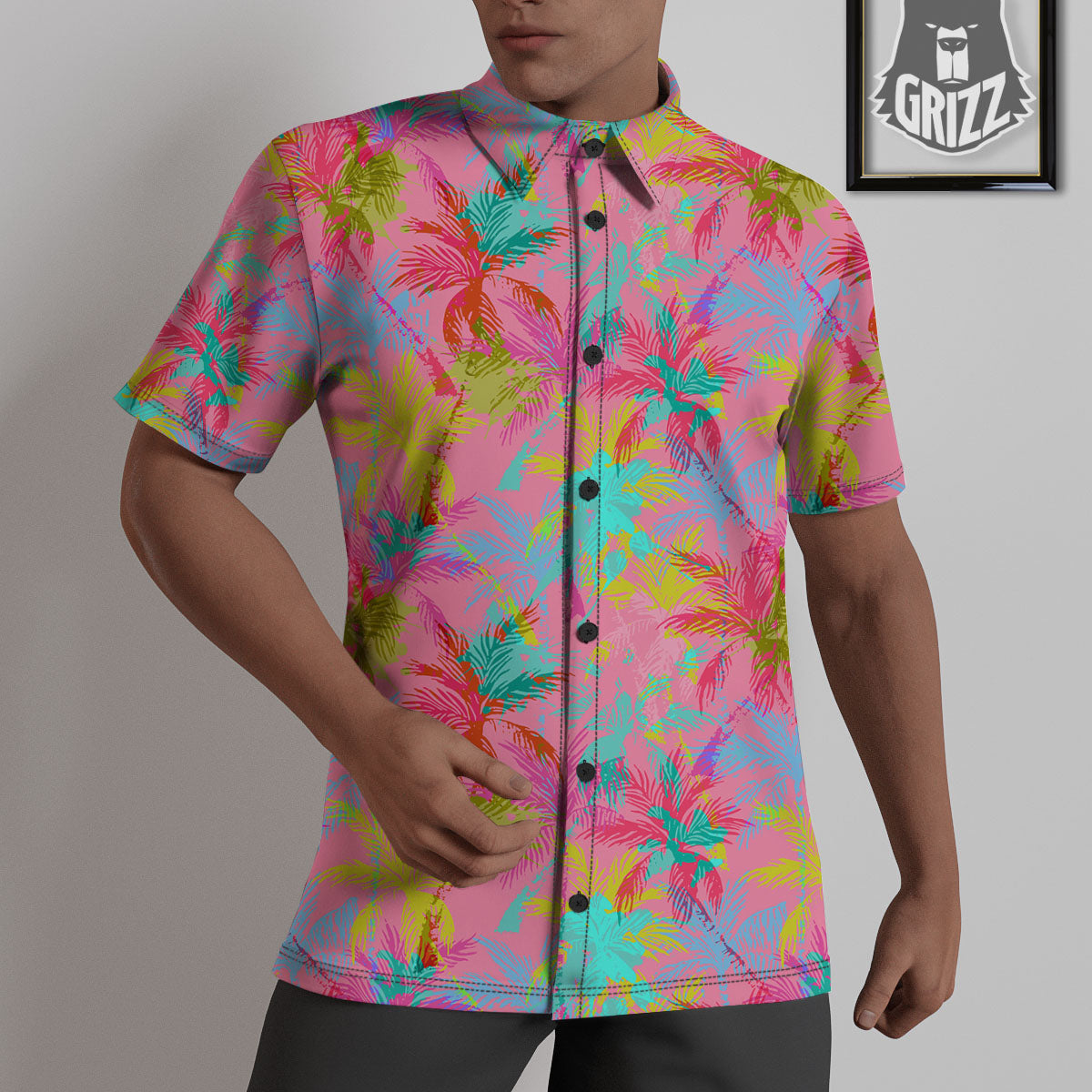Palm Tree Rainbow Print Pattern Untucked Shirts-grizzshop