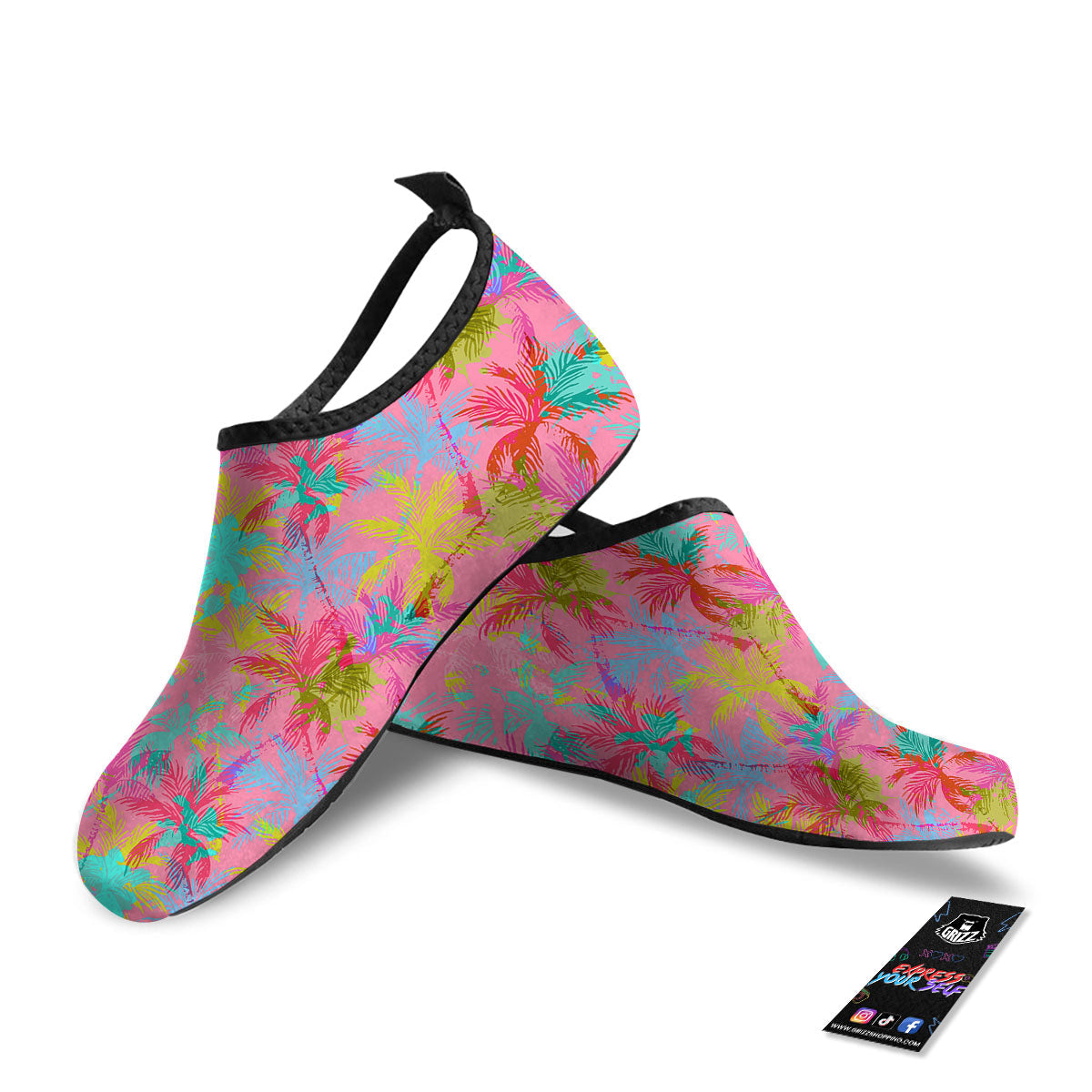 Palm Tree Rainbow Print Pattern Water Shoes-grizzshop