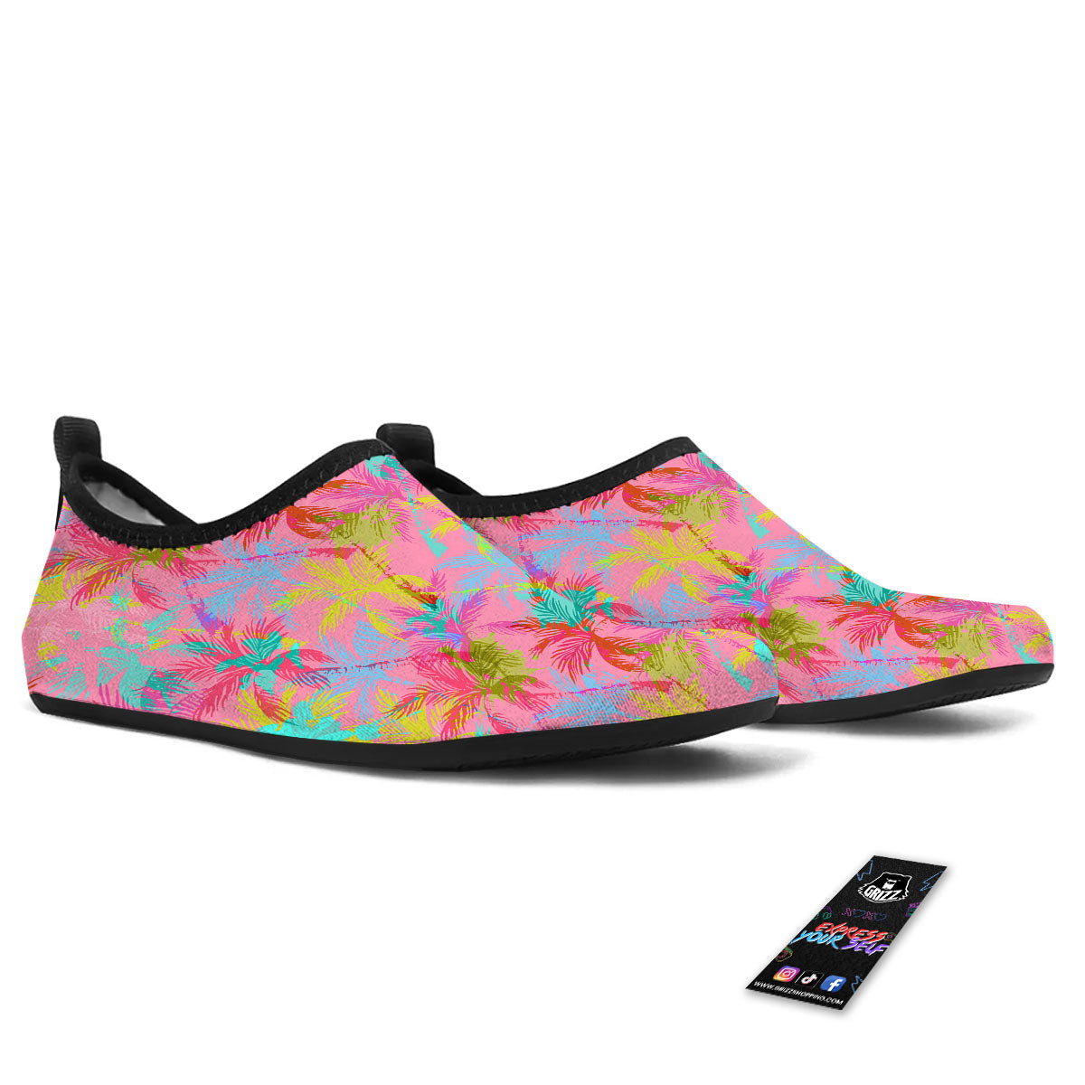 Palm Tree Rainbow Print Pattern Water Shoes-grizzshop