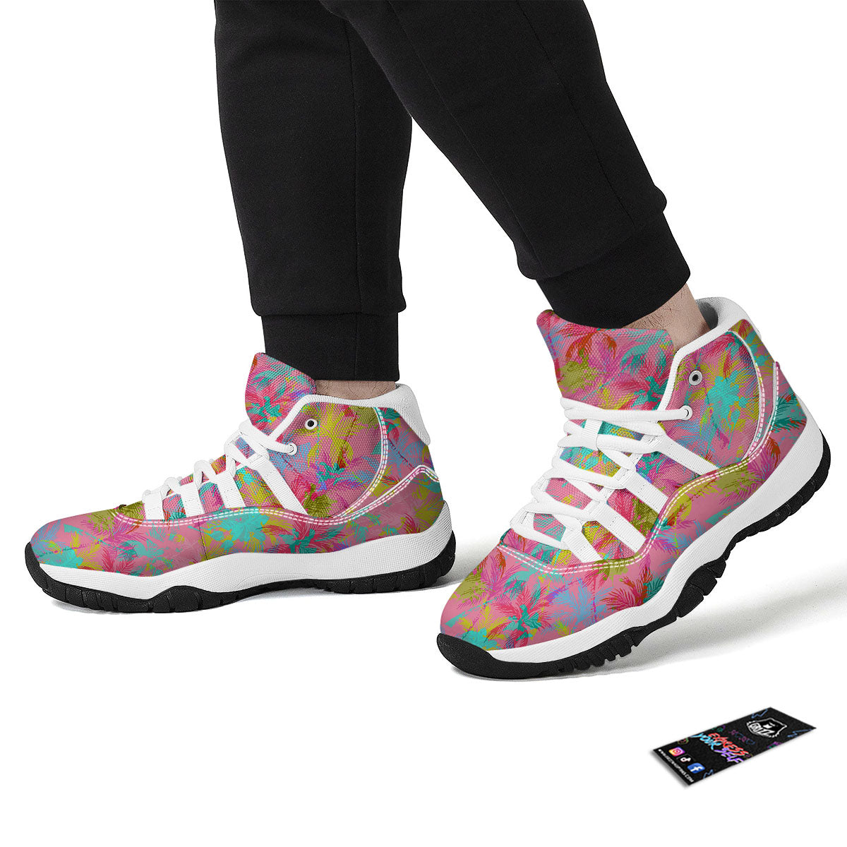 Palm Tree Rainbow Print Pattern White Bball Shoes-grizzshop