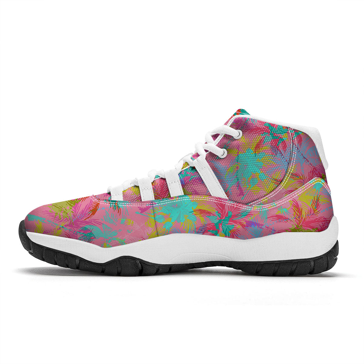 Palm Tree Rainbow Print Pattern White Bball Shoes-grizzshop