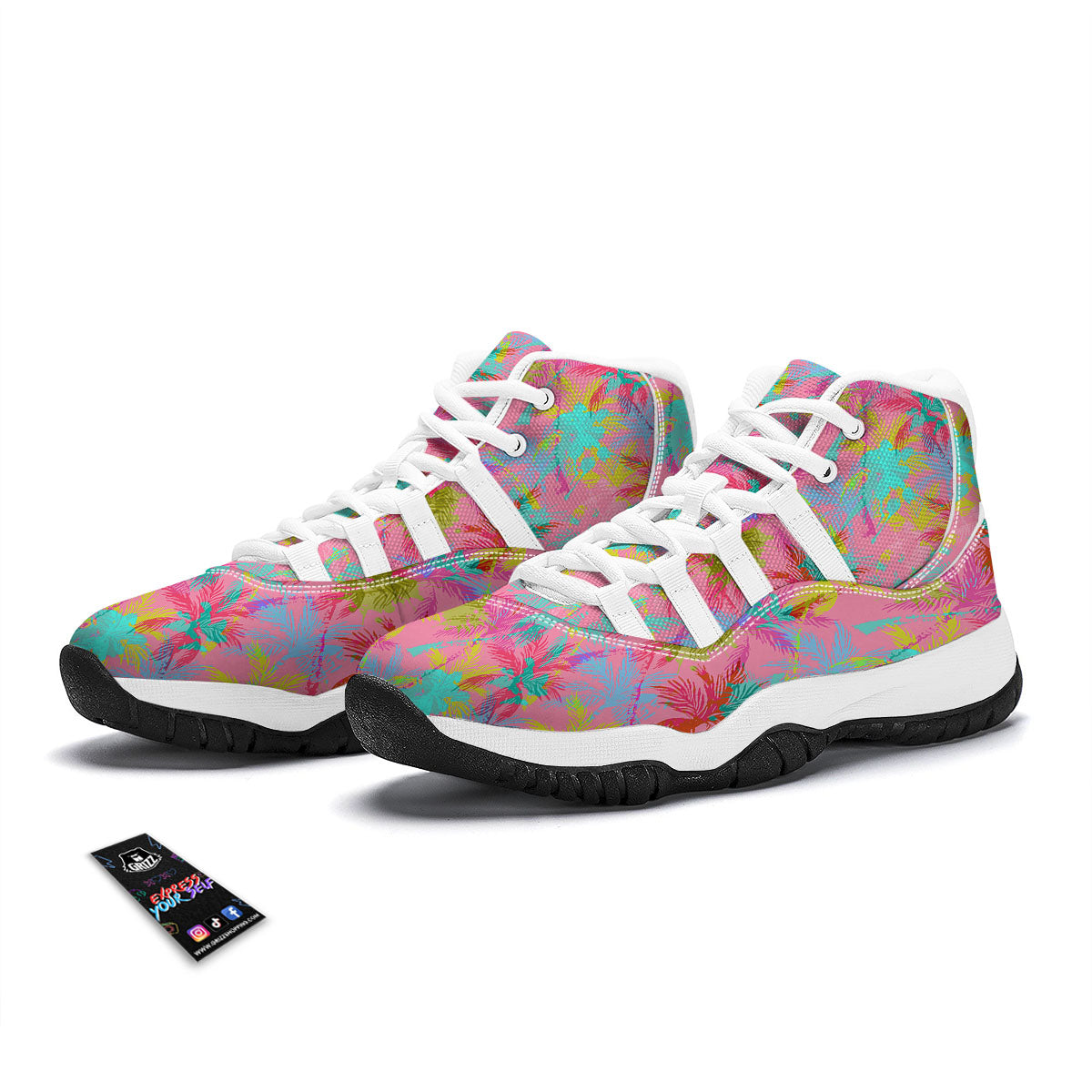 Palm Tree Rainbow Print Pattern White Bball Shoes-grizzshop