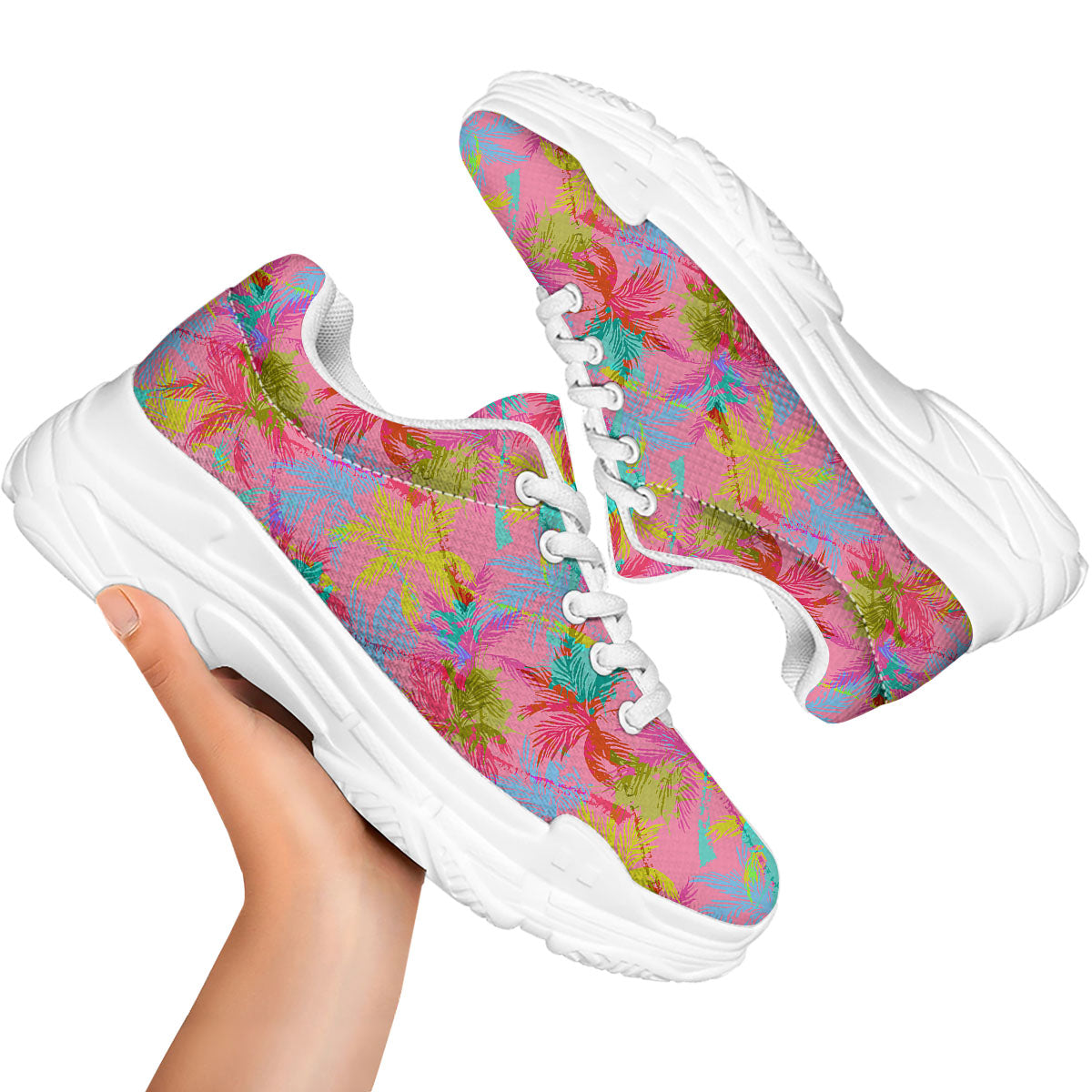 Palm Tree Rainbow Print Pattern White Chunky Shoes-grizzshop
