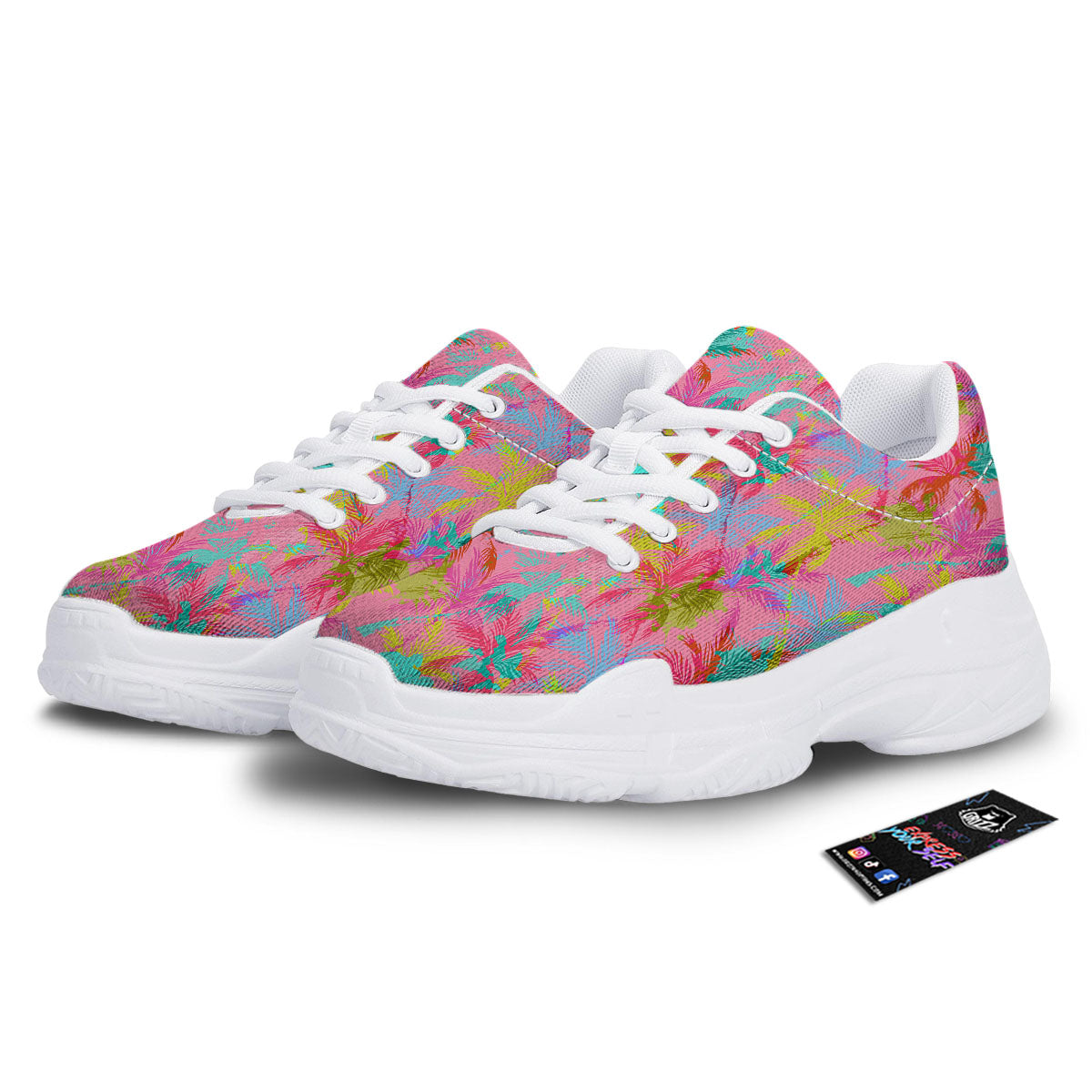 Palm Tree Rainbow Print Pattern White Chunky Shoes-grizzshop