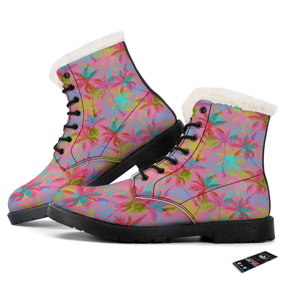 Palm Tree Rainbow Print Pattern Winter Boots-grizzshop