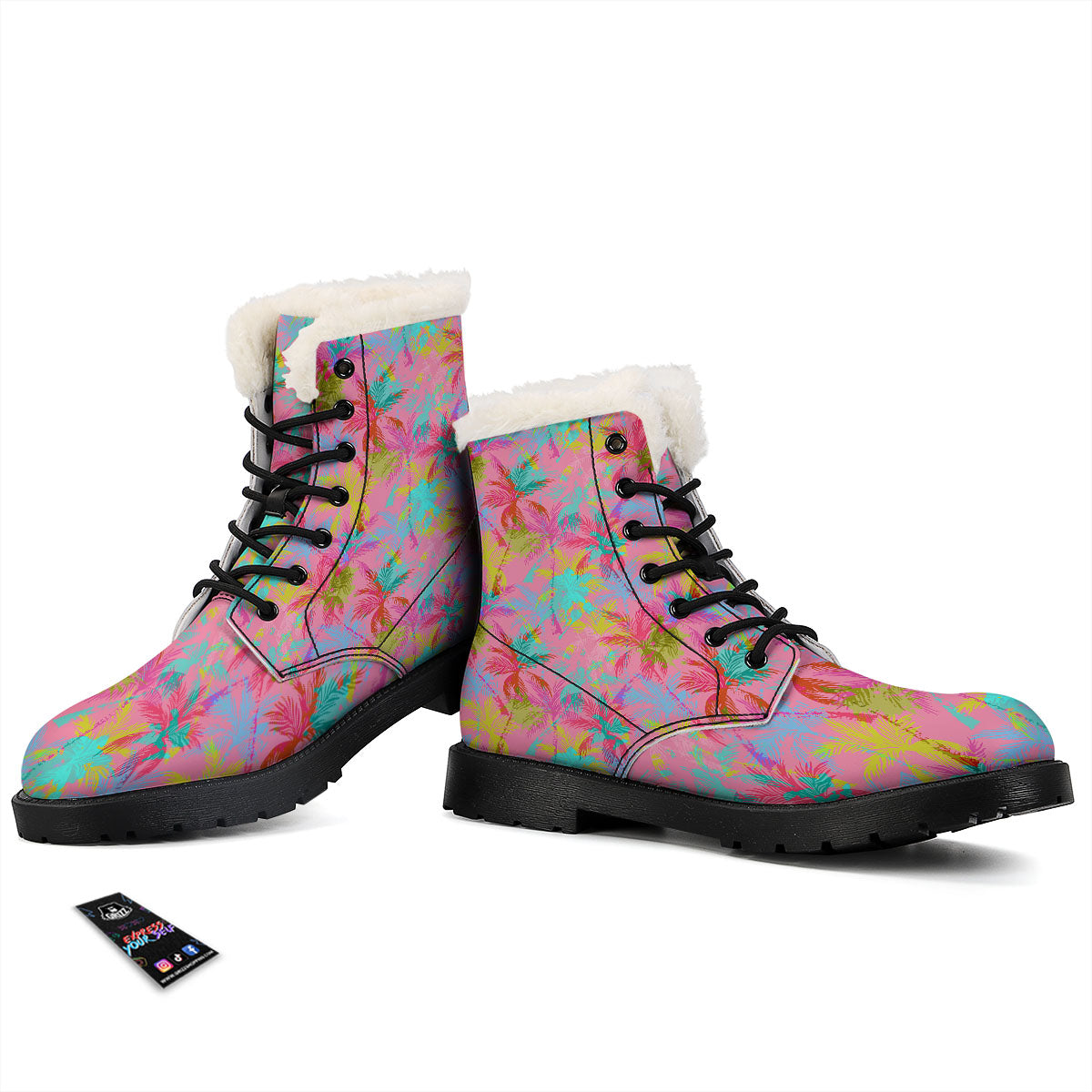 Palm Tree Rainbow Print Pattern Winter Boots-grizzshop
