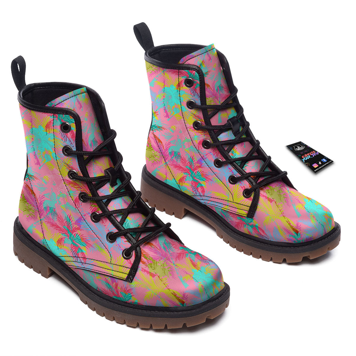 Palm Tree Rainbow Print Pattern Work Boots-grizzshop
