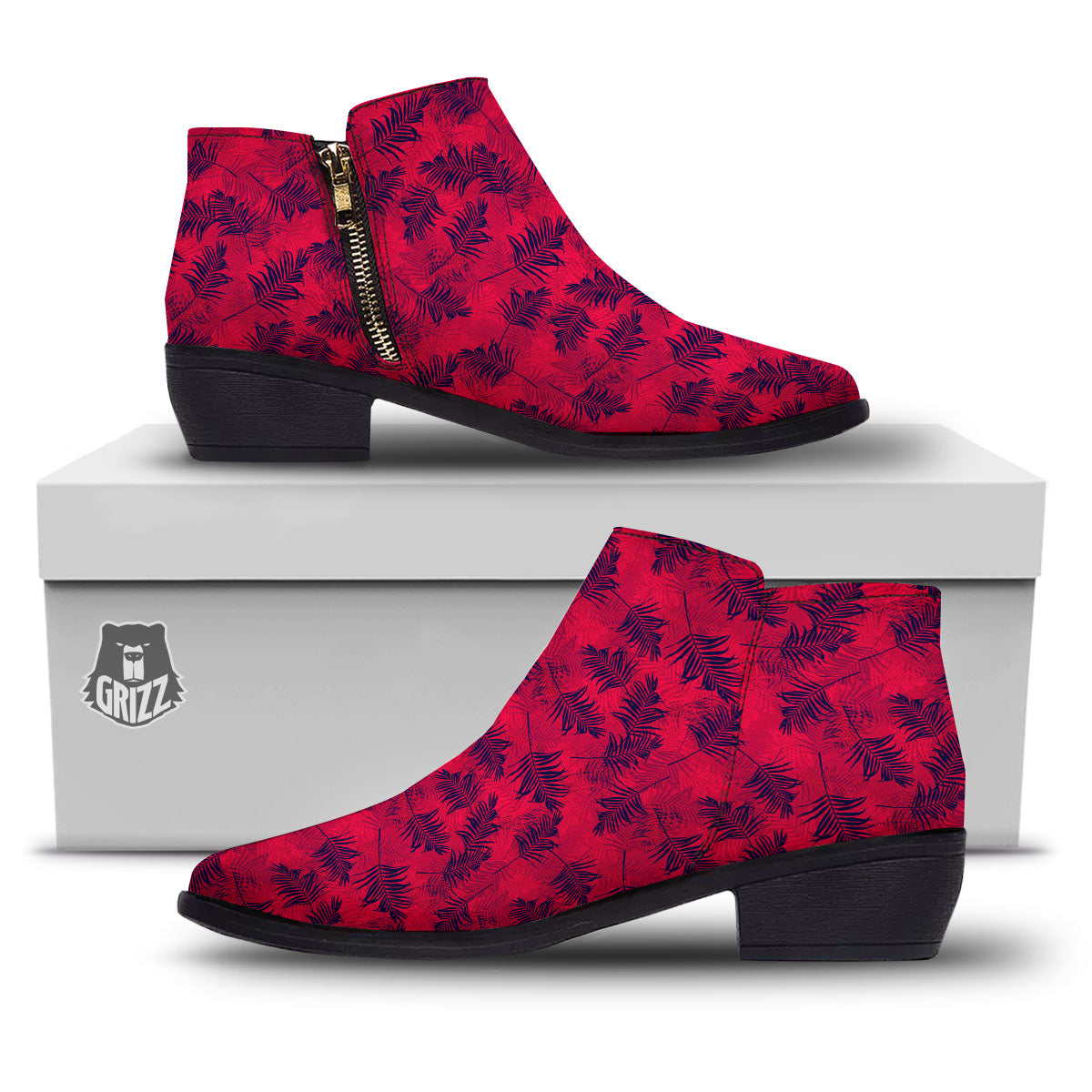 Palm Tree Red Print Pattern Ankle Boots-grizzshop