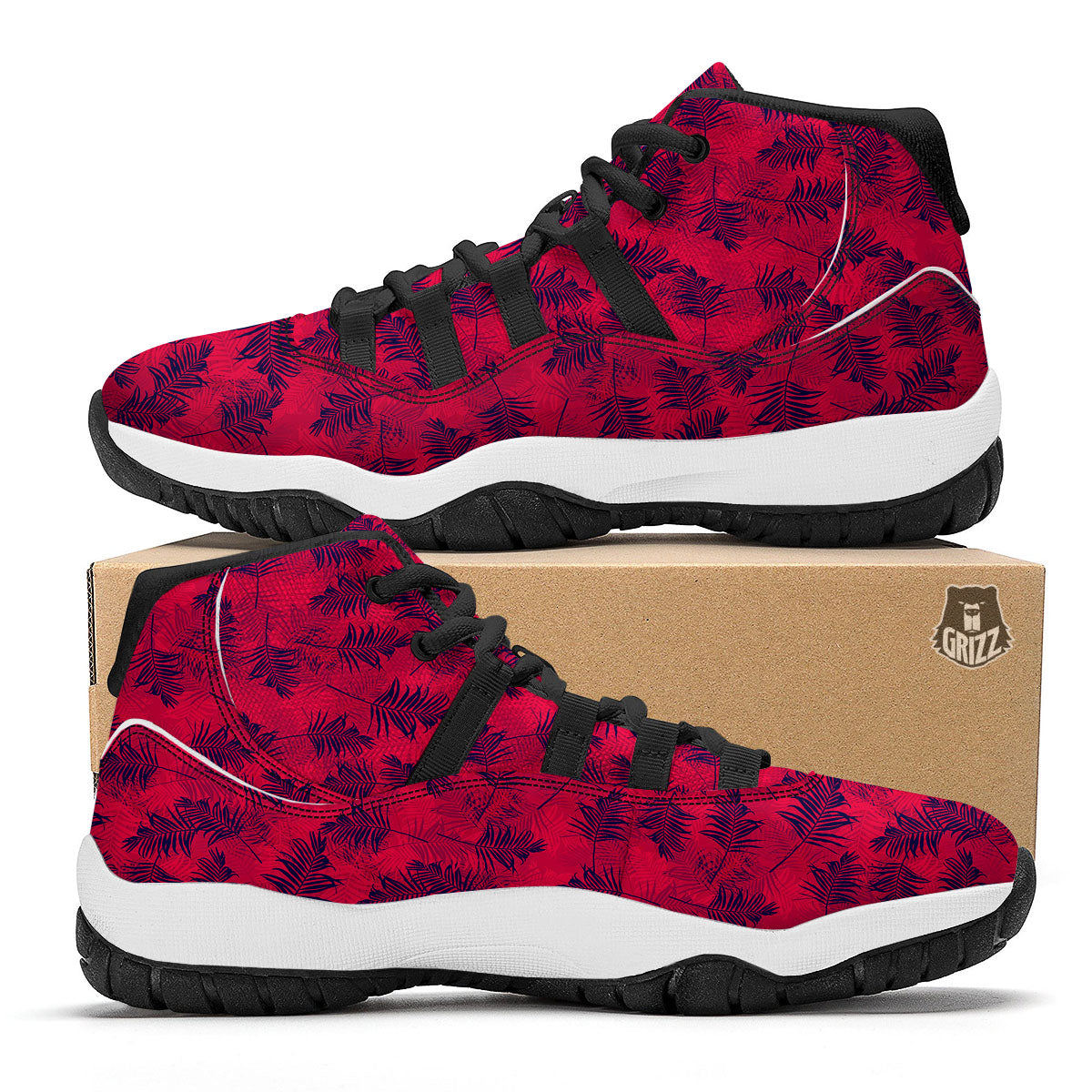 Palm Tree Red Print Pattern Black Bball Shoes-grizzshop