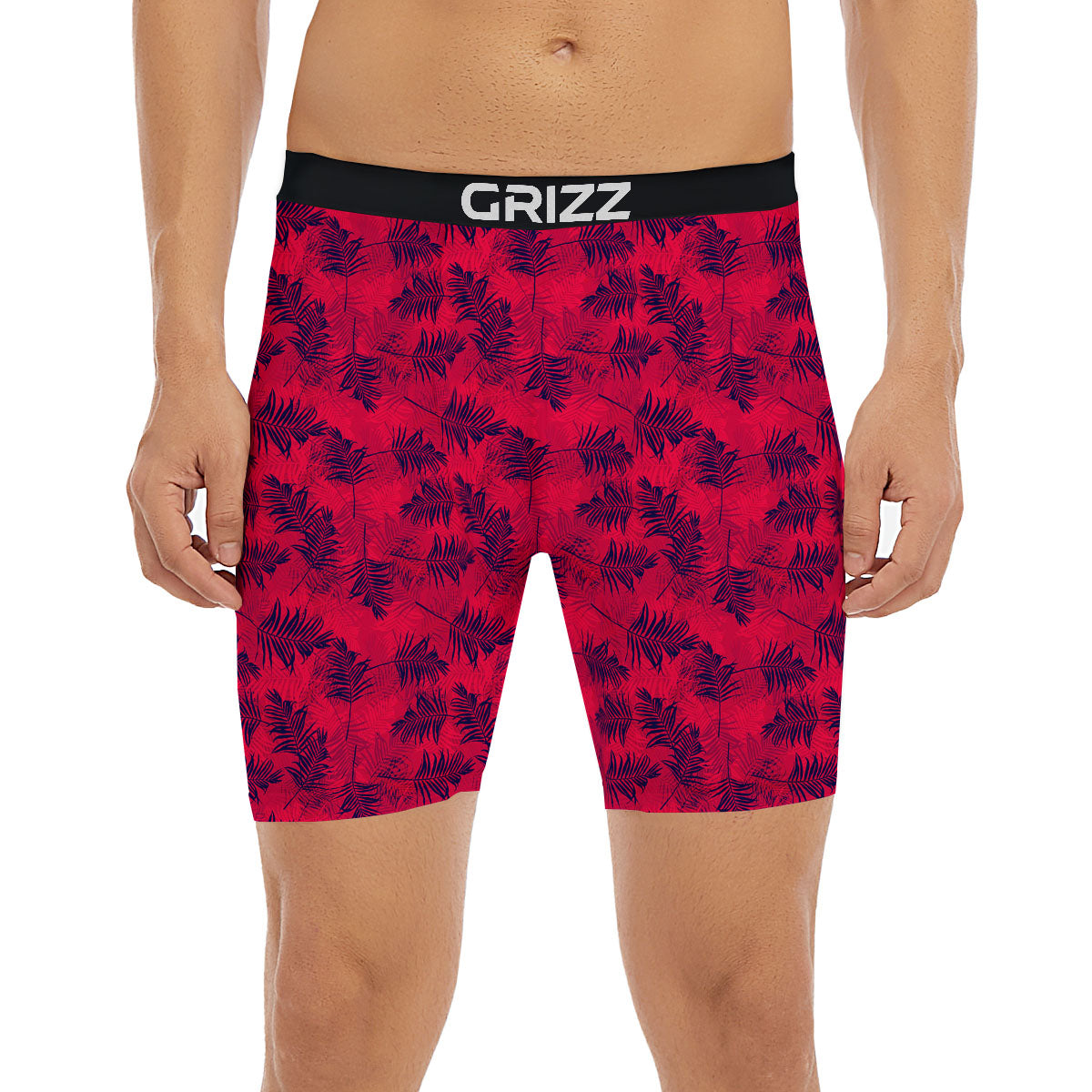 Palm Tree Red Print Pattern Boxer Briefs-grizzshop