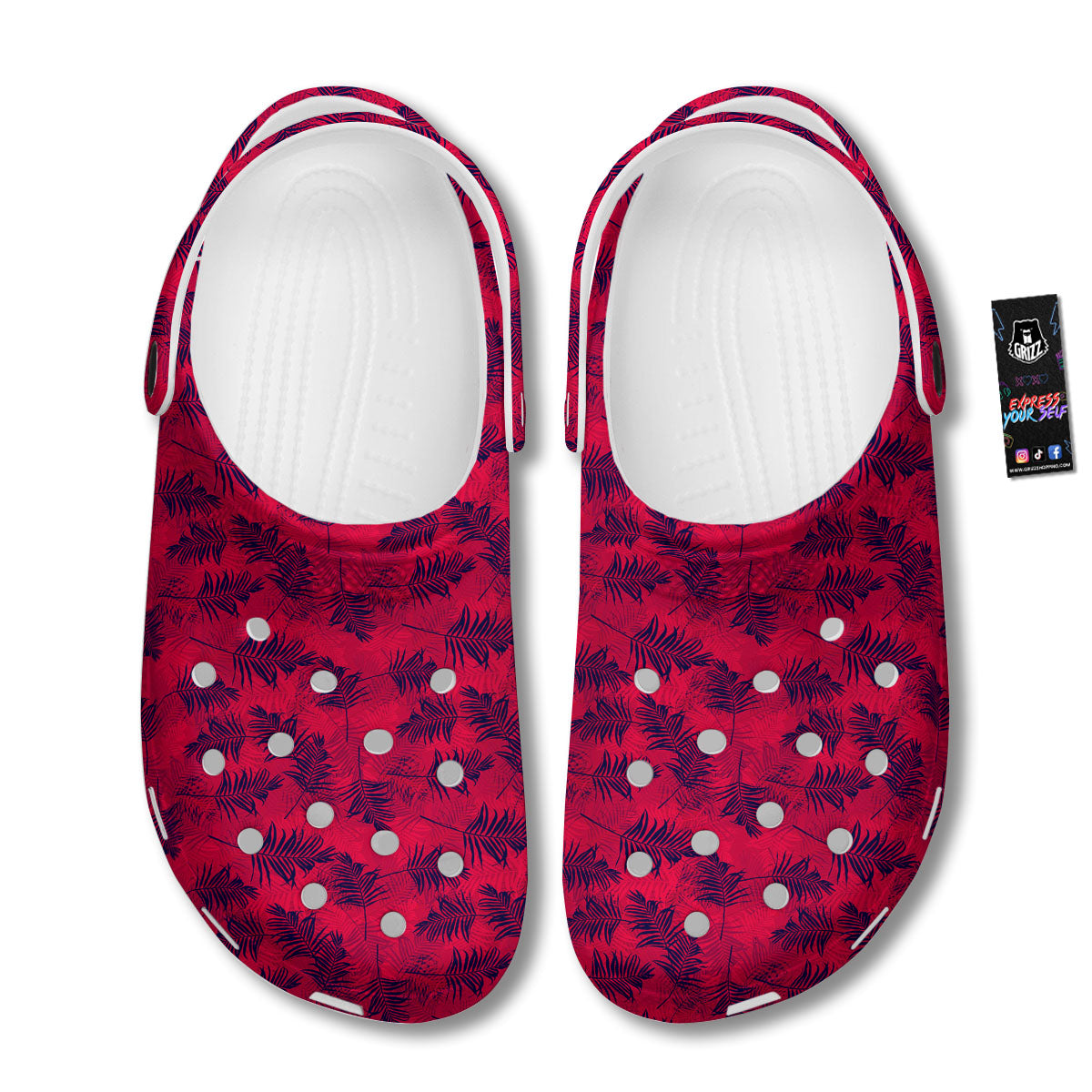 Palm Tree Red Print Pattern Clog-grizzshop