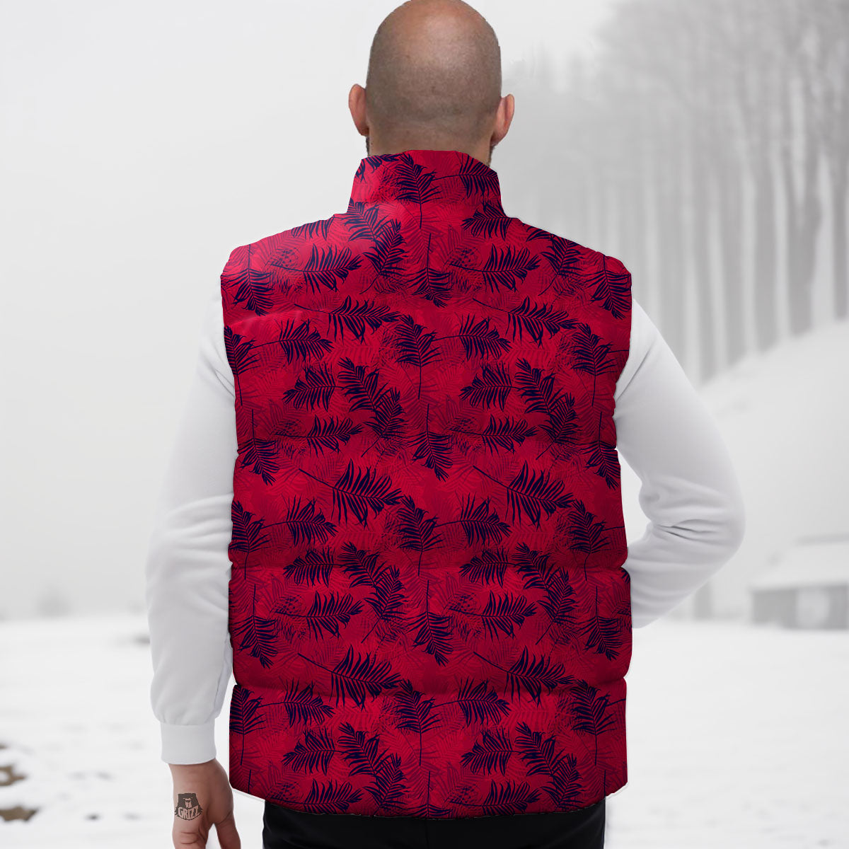 Palm Tree Red Print Pattern Down Vest