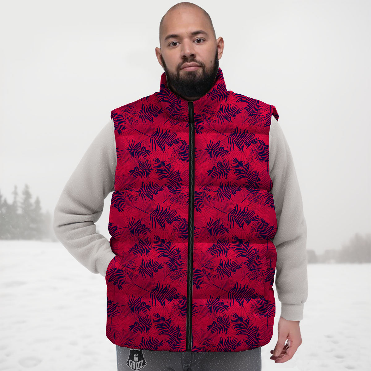 Palm Tree Red Print Pattern Down Vest
