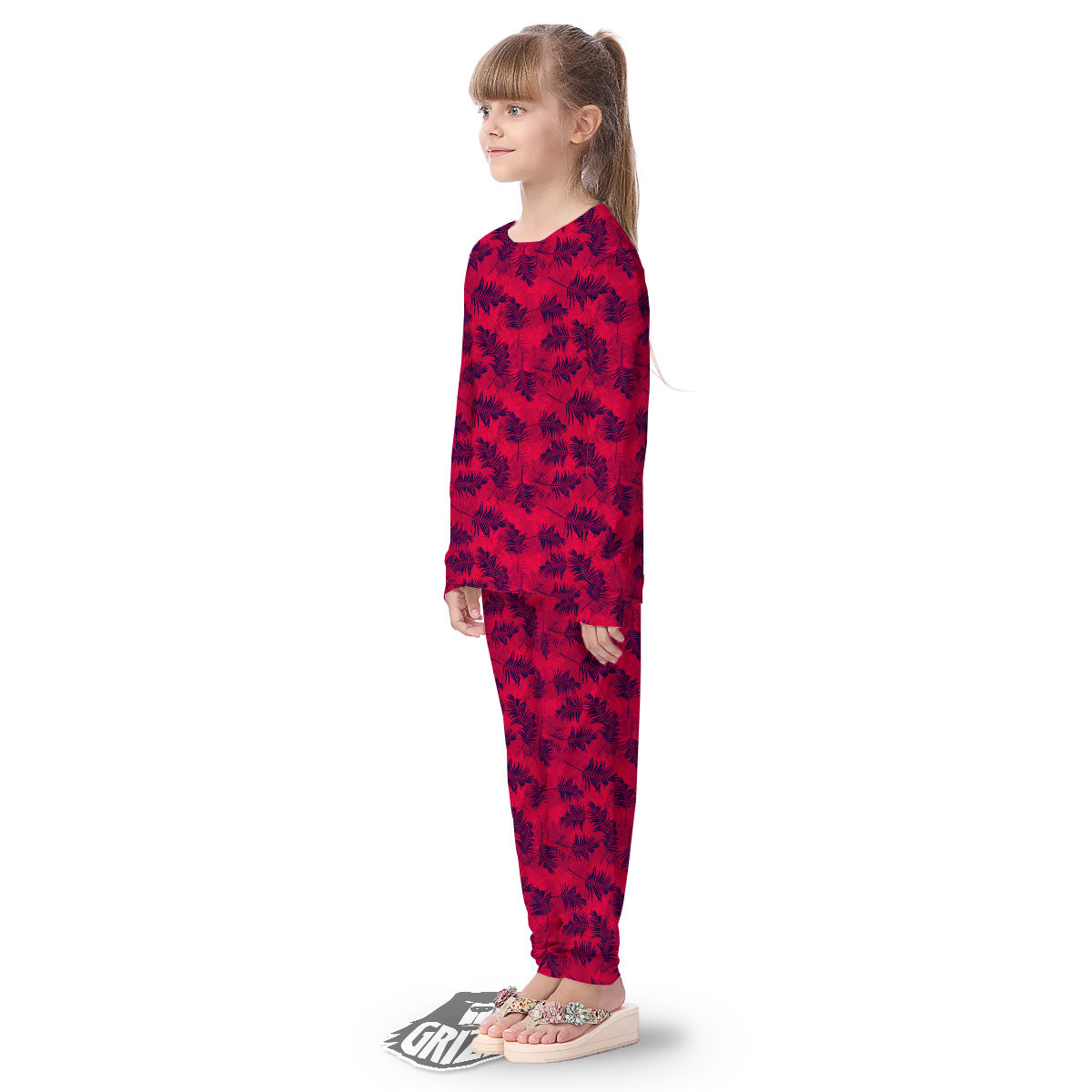 Palm Tree Red Print Pattern Kid's Pajamas-grizzshop