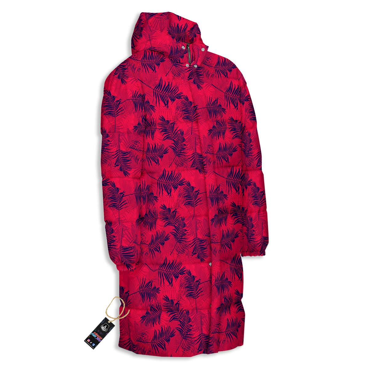 Palm Tree Red Print Pattern Long Down Jacket-grizzshop