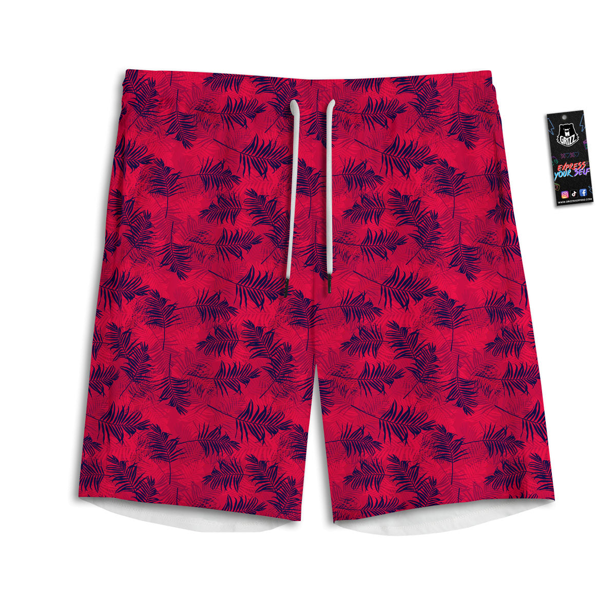 Palm Tree Red Print Pattern Men's Athletic Shorts