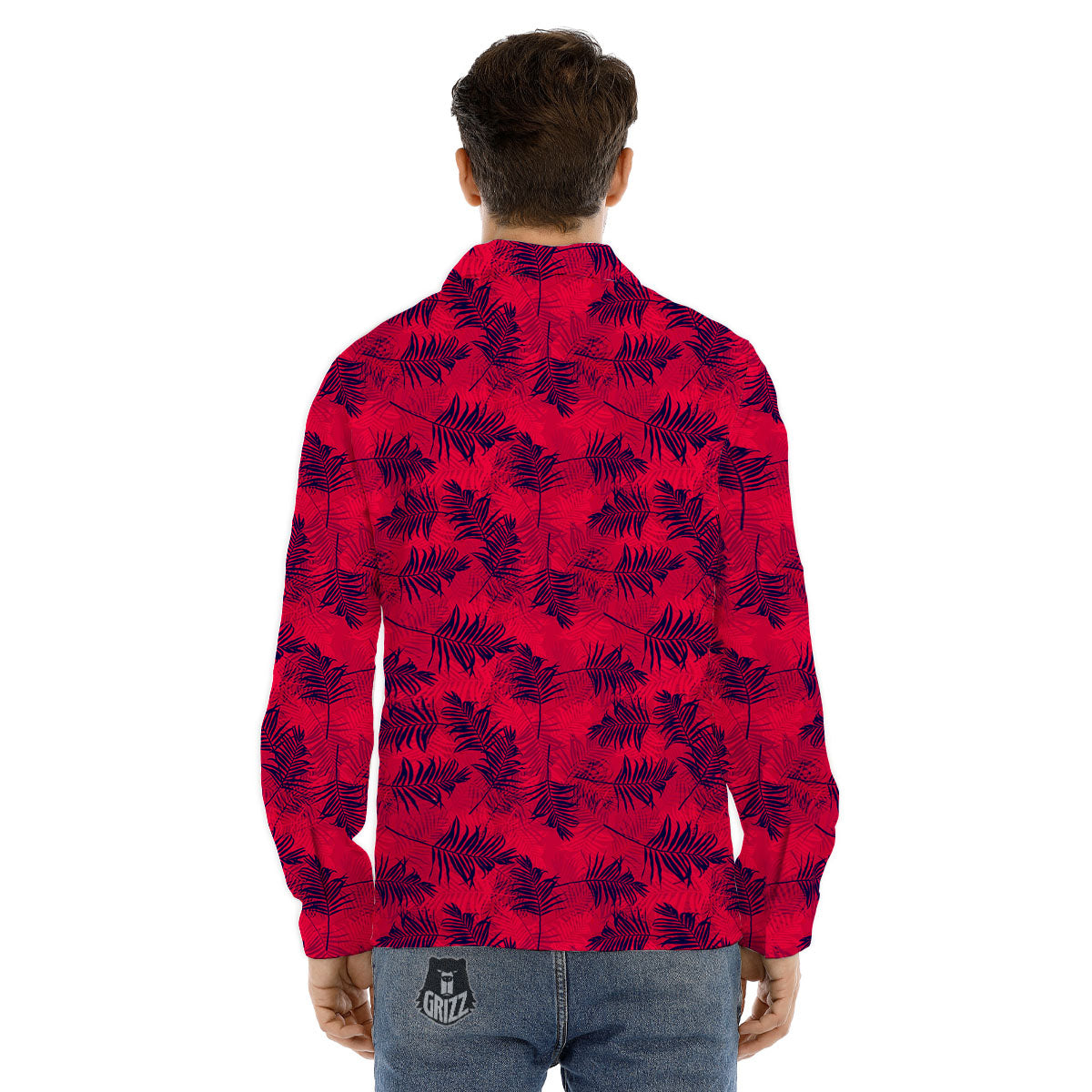 Palm Tree Red Print Pattern Men's Dress Shirts-grizzshop
