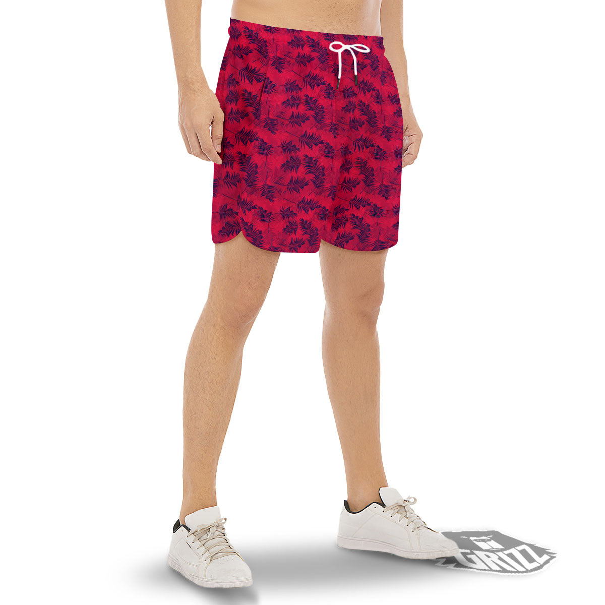 Palm Tree Red Print Pattern Men's Gym Shorts-grizzshop