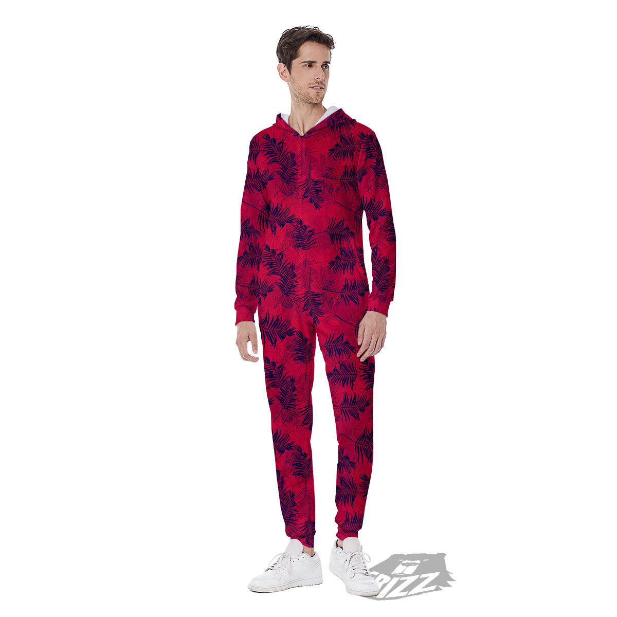 Palm Tree Red Print Pattern Men's Jumpsuit-grizzshop