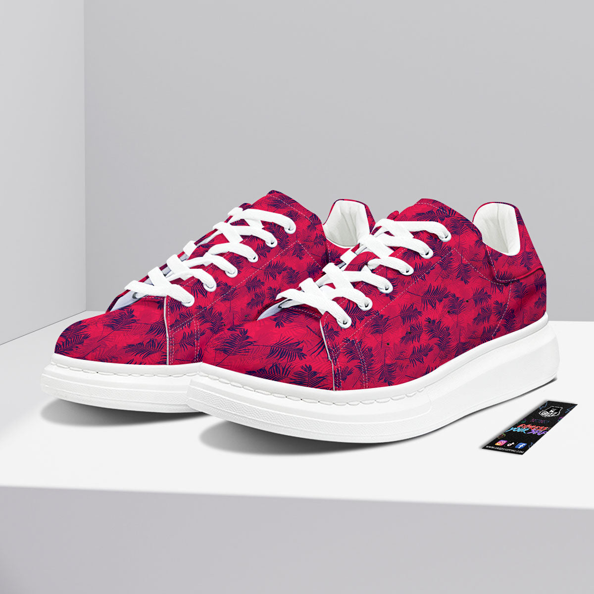 Palm Tree Red Print Pattern Platform Shoes-grizzshop