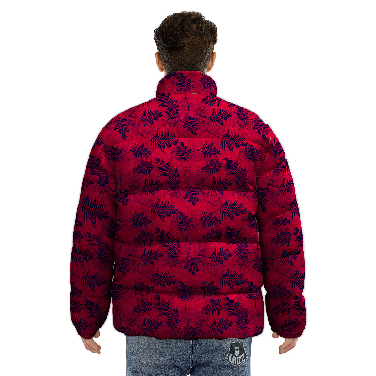 Palm Tree Red Print Pattern Puffer Jacket-grizzshop