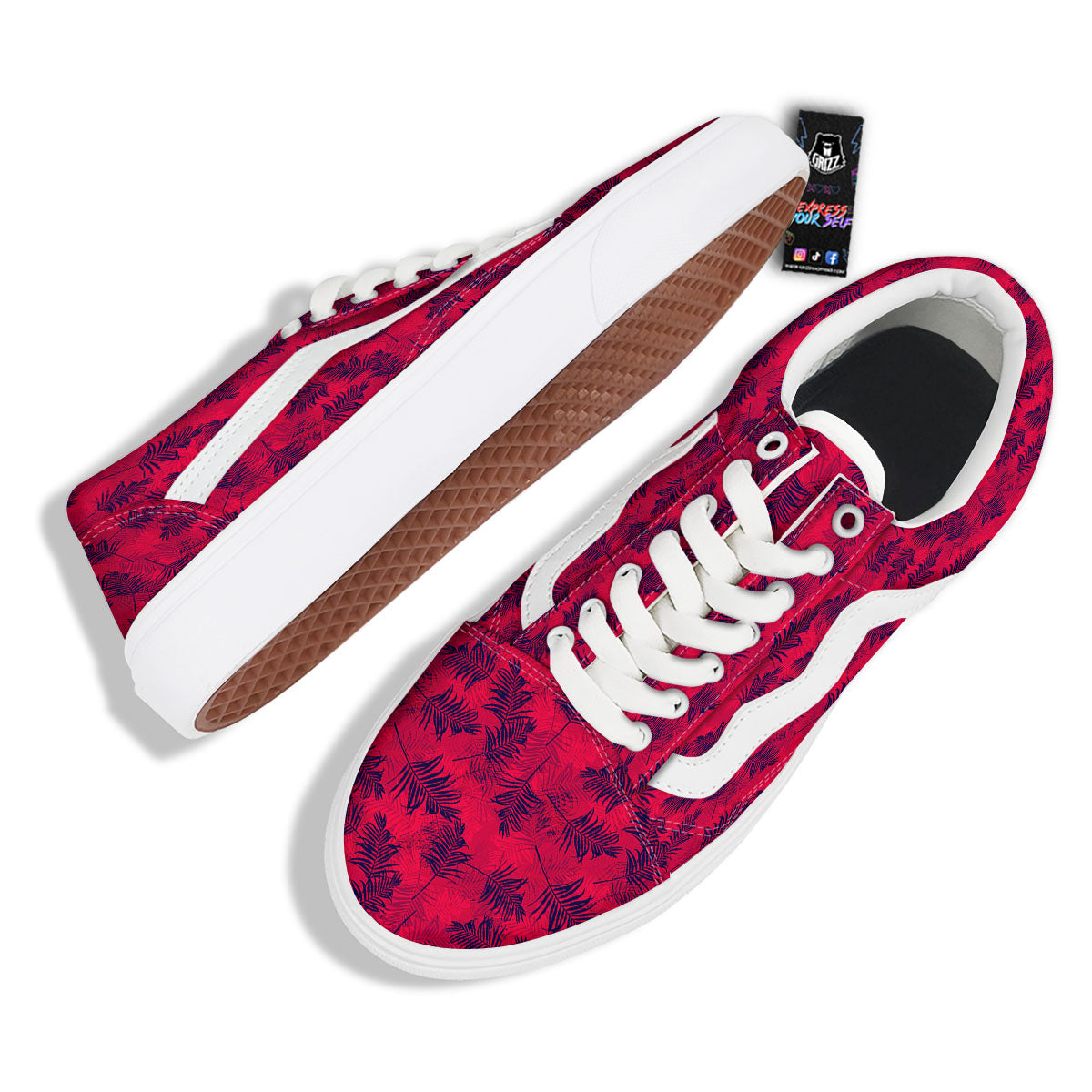 Palm Tree Red Print Pattern Skate Shoes-grizzshop
