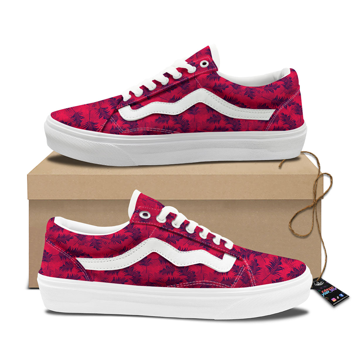 Palm Tree Red Print Pattern Skate Shoes-grizzshop