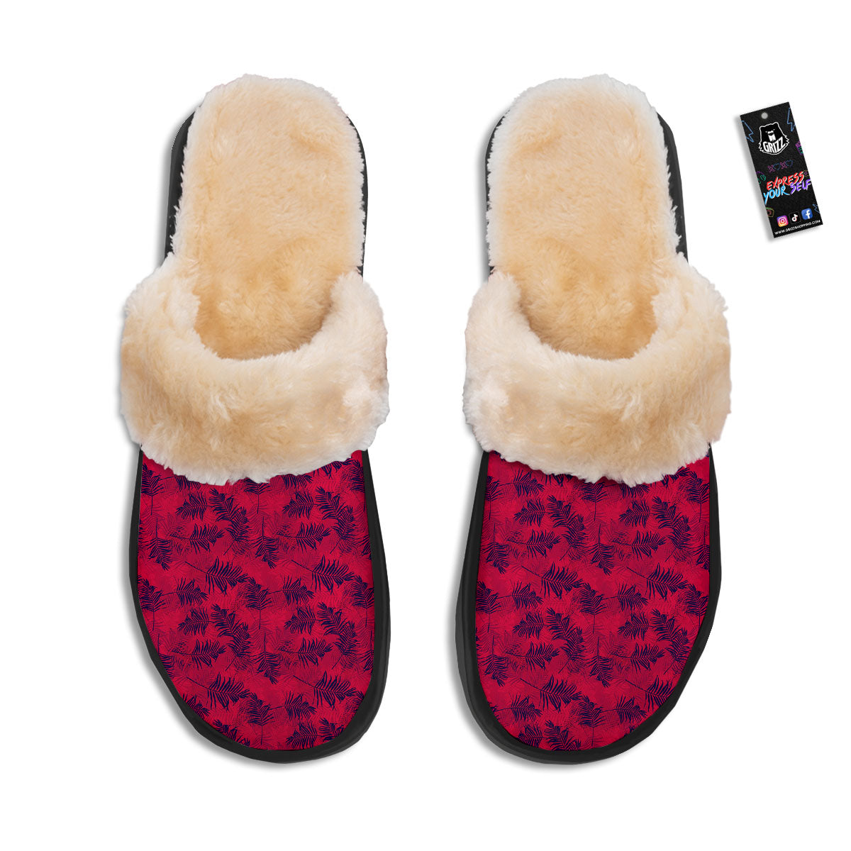 Palm Tree Red Print Pattern Slippers-grizzshop