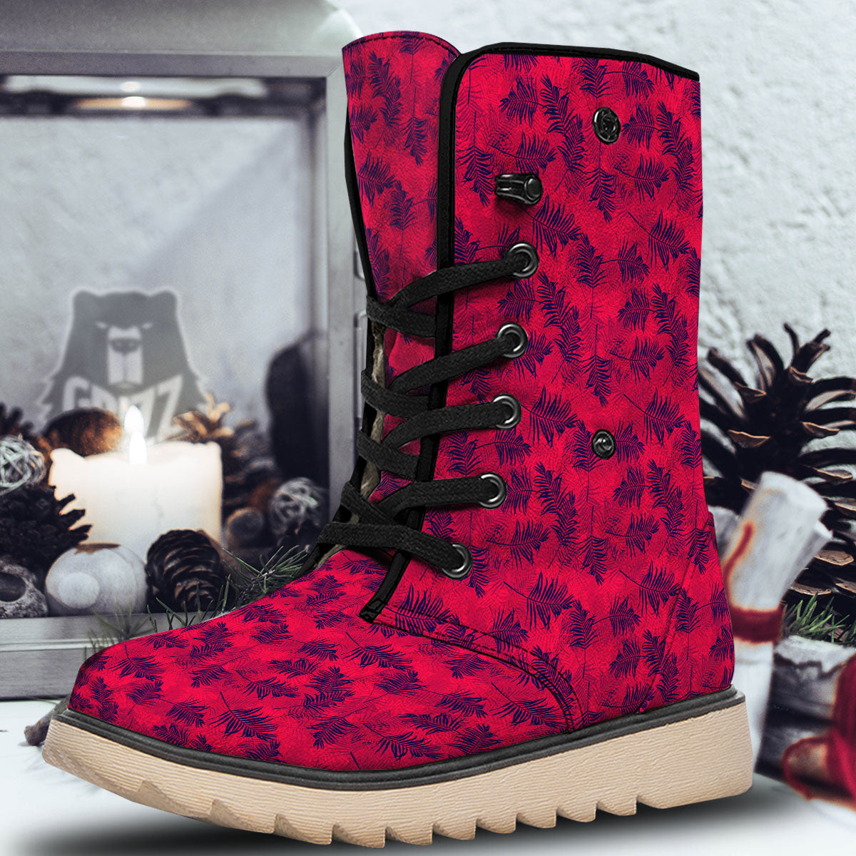 Palm Tree Red Print Pattern Snow Boots-grizzshop